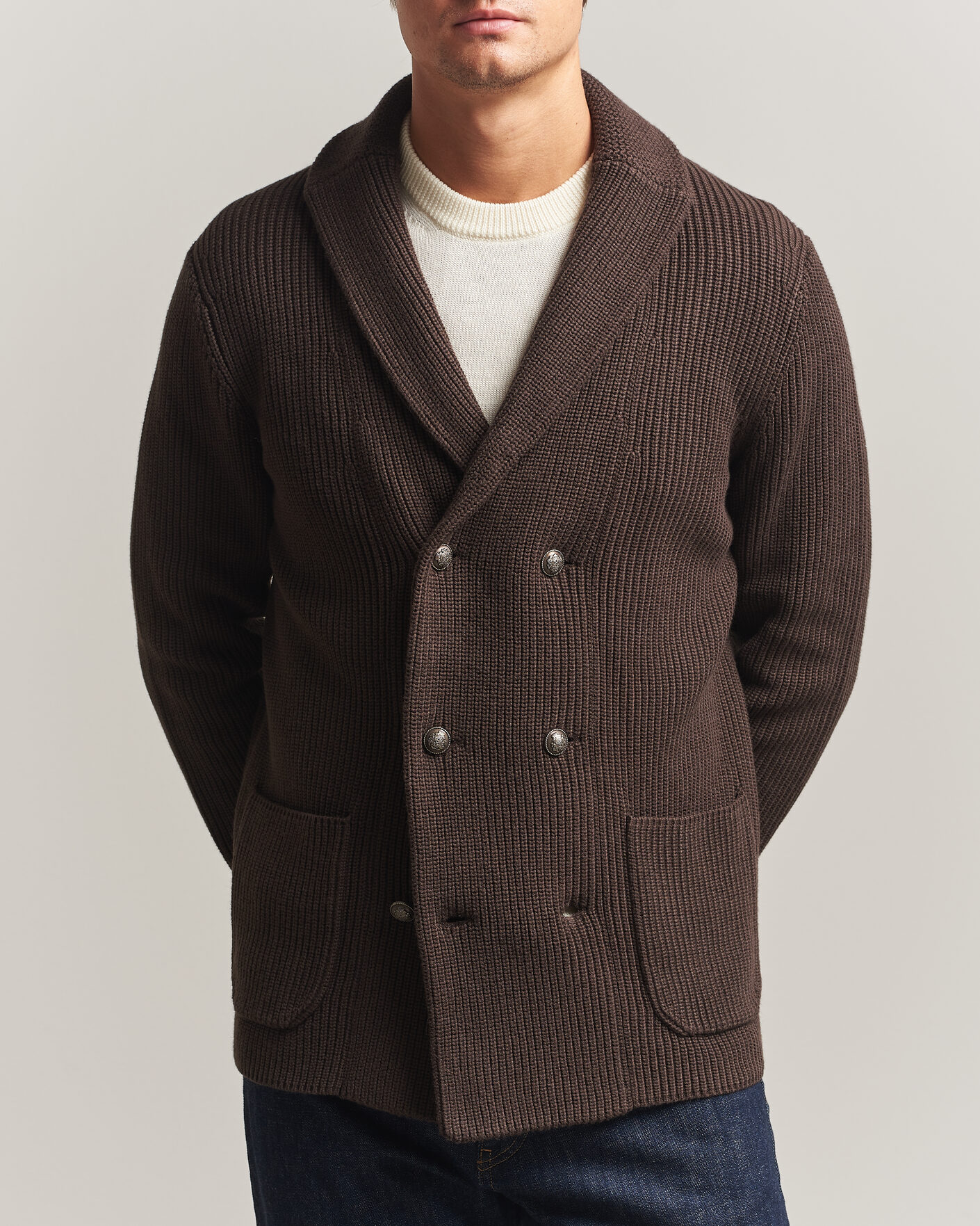 Hombres | Jerséis y prendas de punto | Morris | Brayden DB Shawl Cardigan Brown