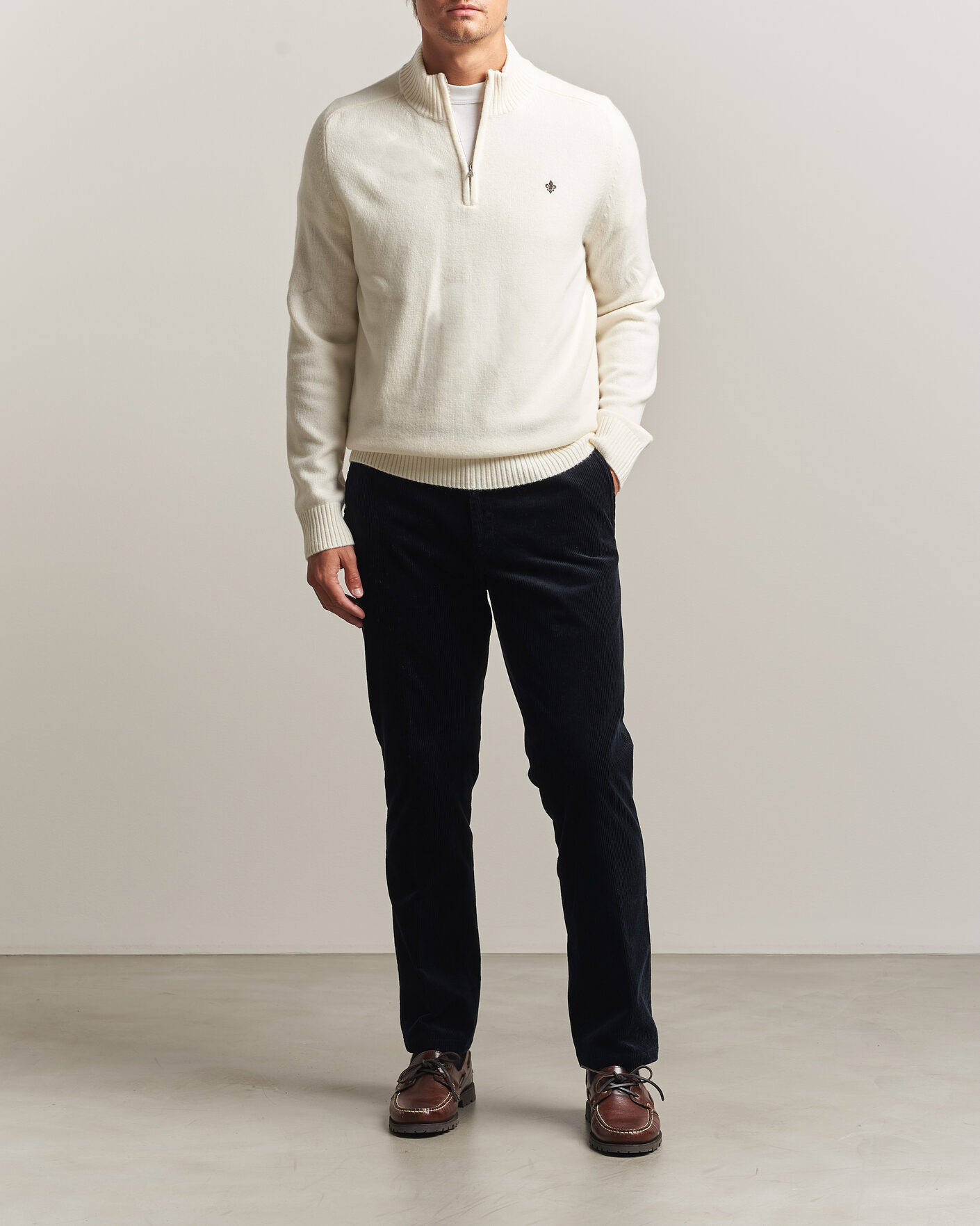 Hombres | Jerséis y prendas de punto | Morris | Hertford Lambswool Half Zip Off White