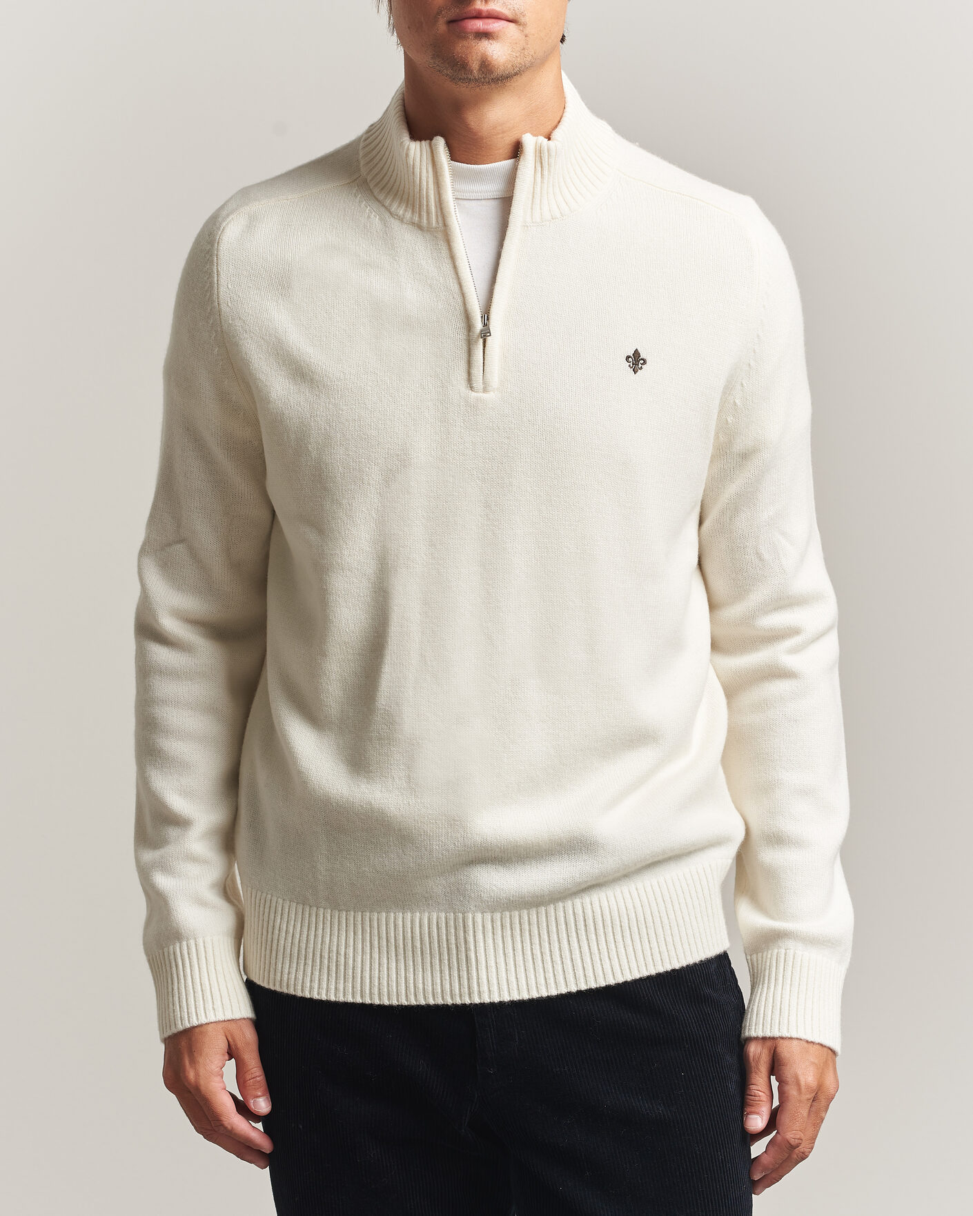Hombres | Jerséis y prendas de punto | Morris | Hertford Lambswool Half Zip Off White