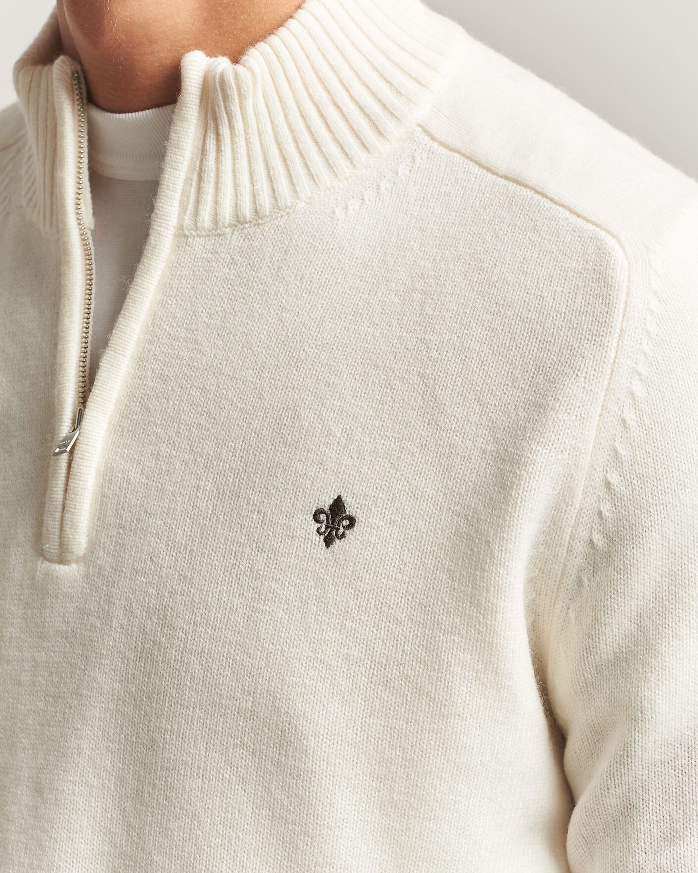 Hombres | Jerséis y prendas de punto | Morris | Hertford Lambswool Half Zip Off White