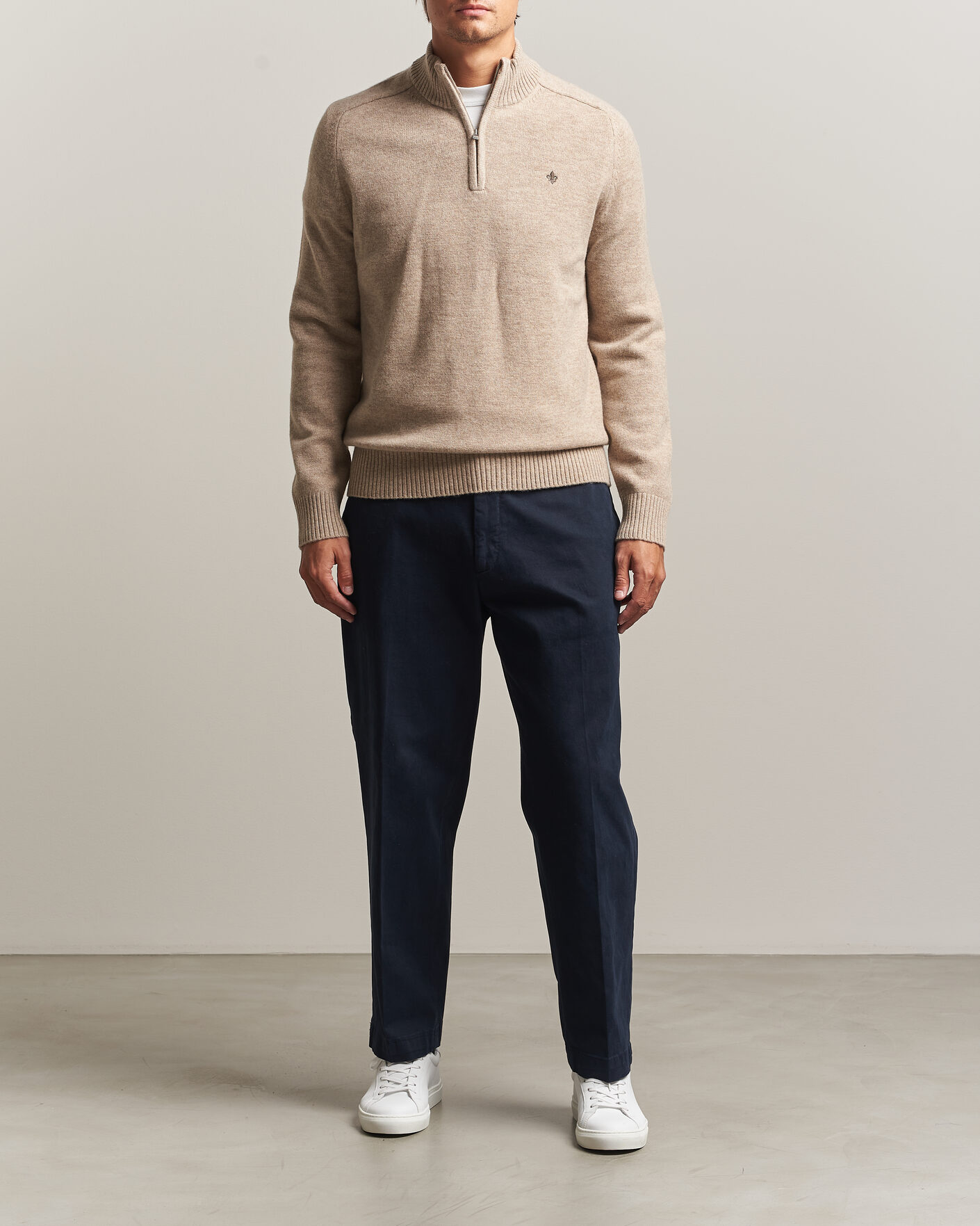 Hombres | Jerséis y prendas de punto | Morris | Hertford Lambswool Half Zip Khaki