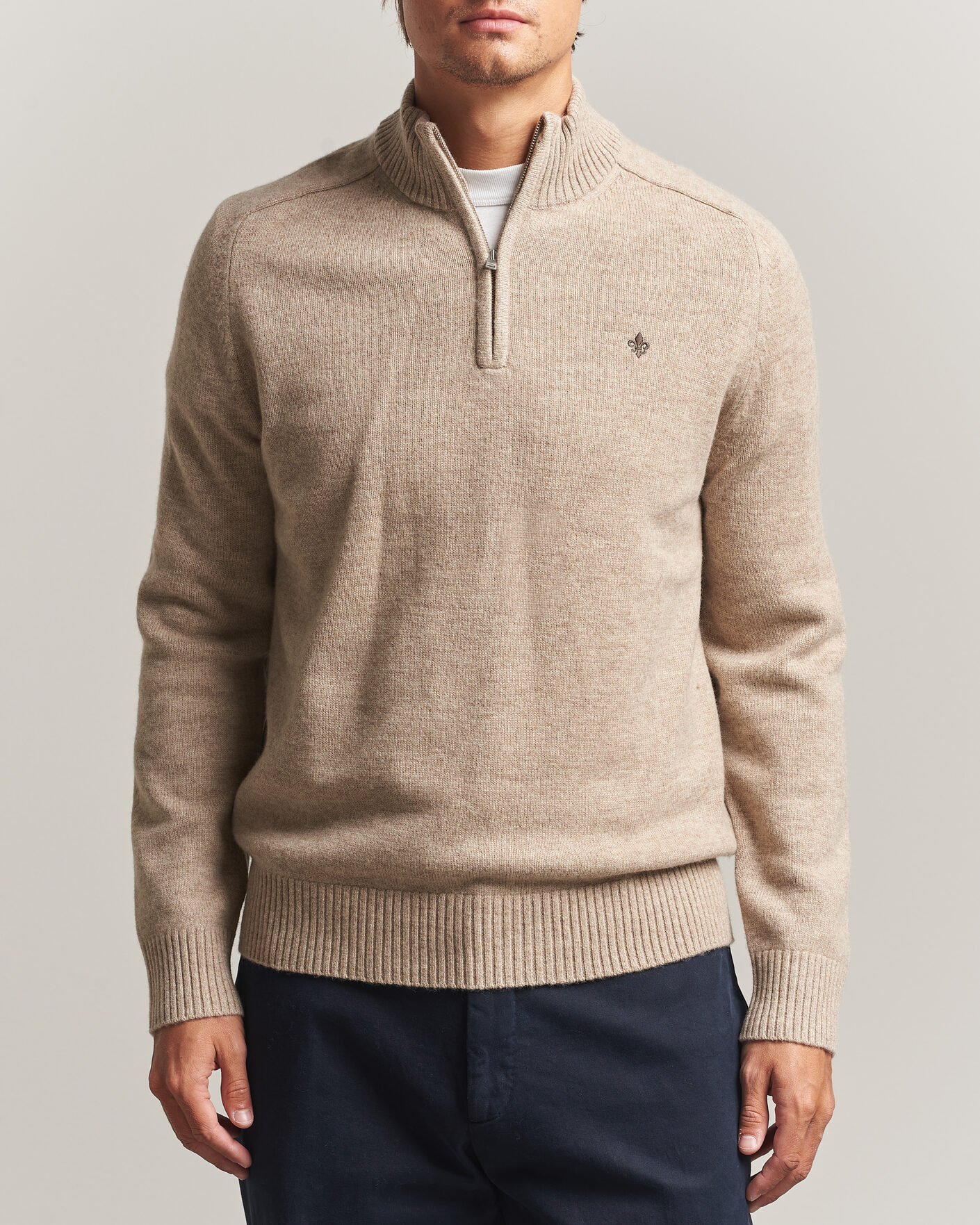 Hombres | Jerséis y prendas de punto | Morris | Hertford Lambswool Half Zip Khaki