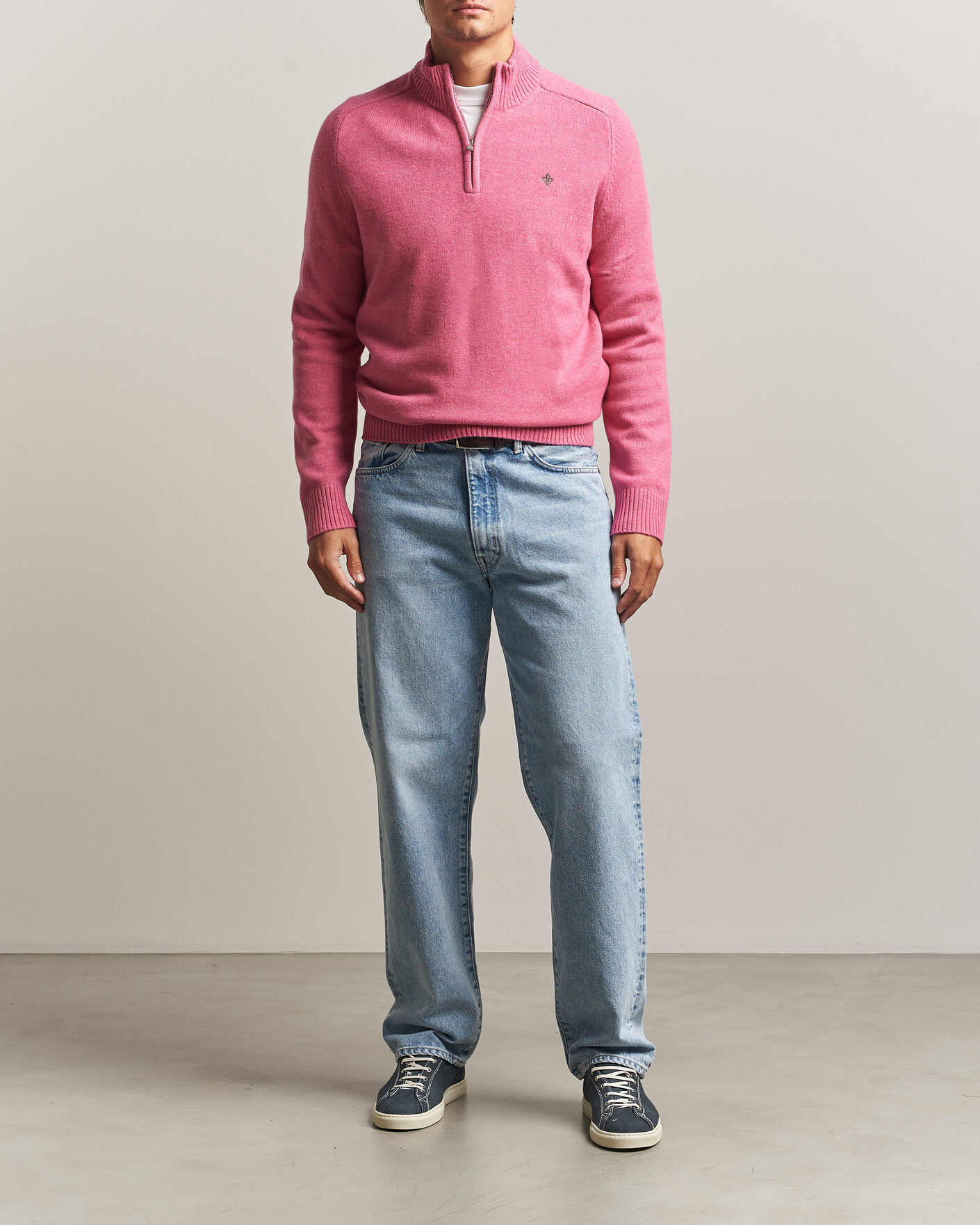 Hombres | Jerséis y prendas de punto | Morris | Hertford Lambswool Half Zip Cerise