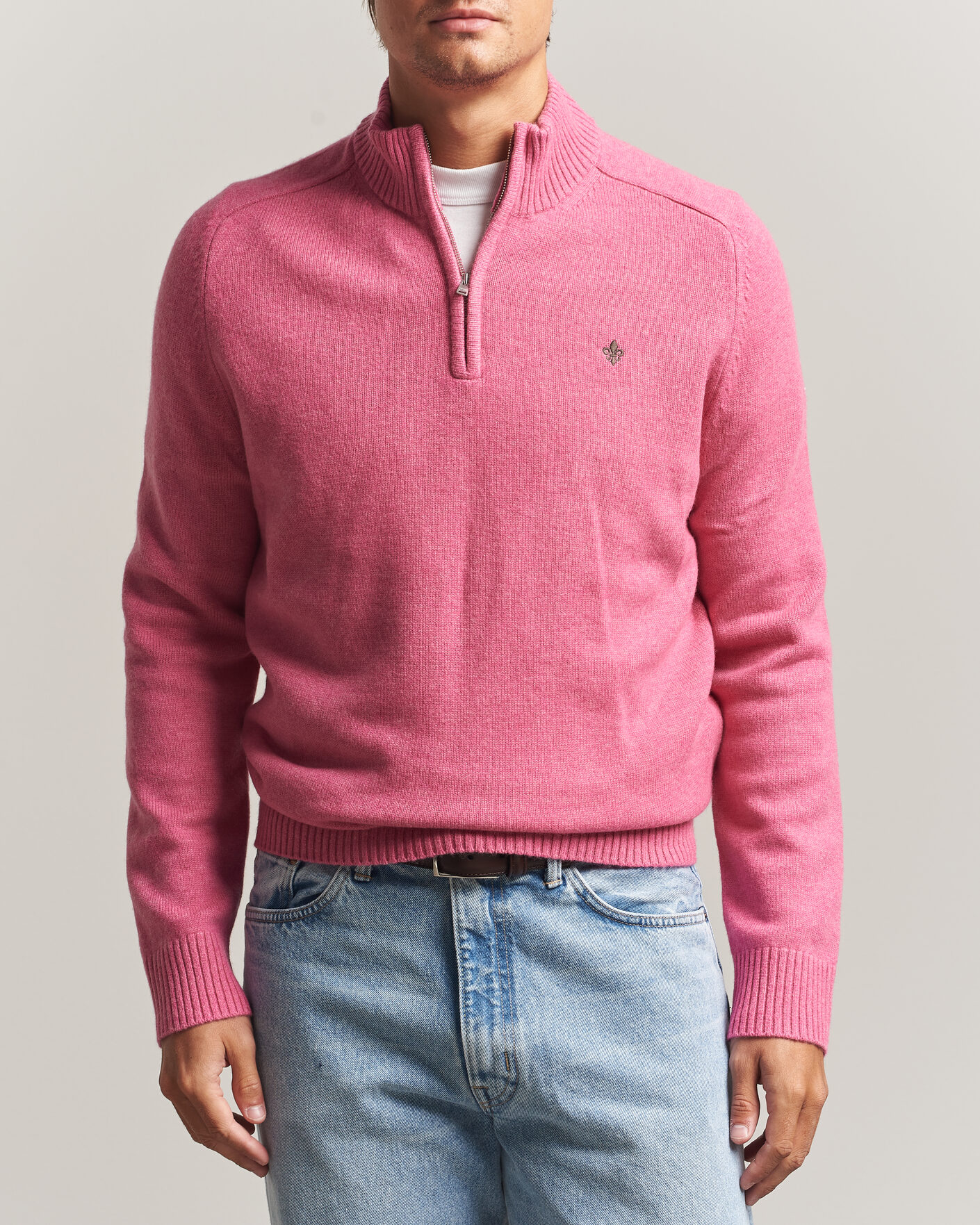 Hombres | Jerséis y prendas de punto | Morris | Hertford Lambswool Half Zip Cerise
