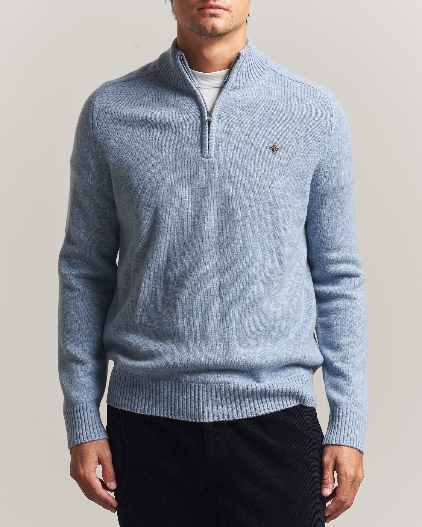 Hombres | Jerséis y prendas de punto | Morris | Hertford Lambswool Half Zip Blue