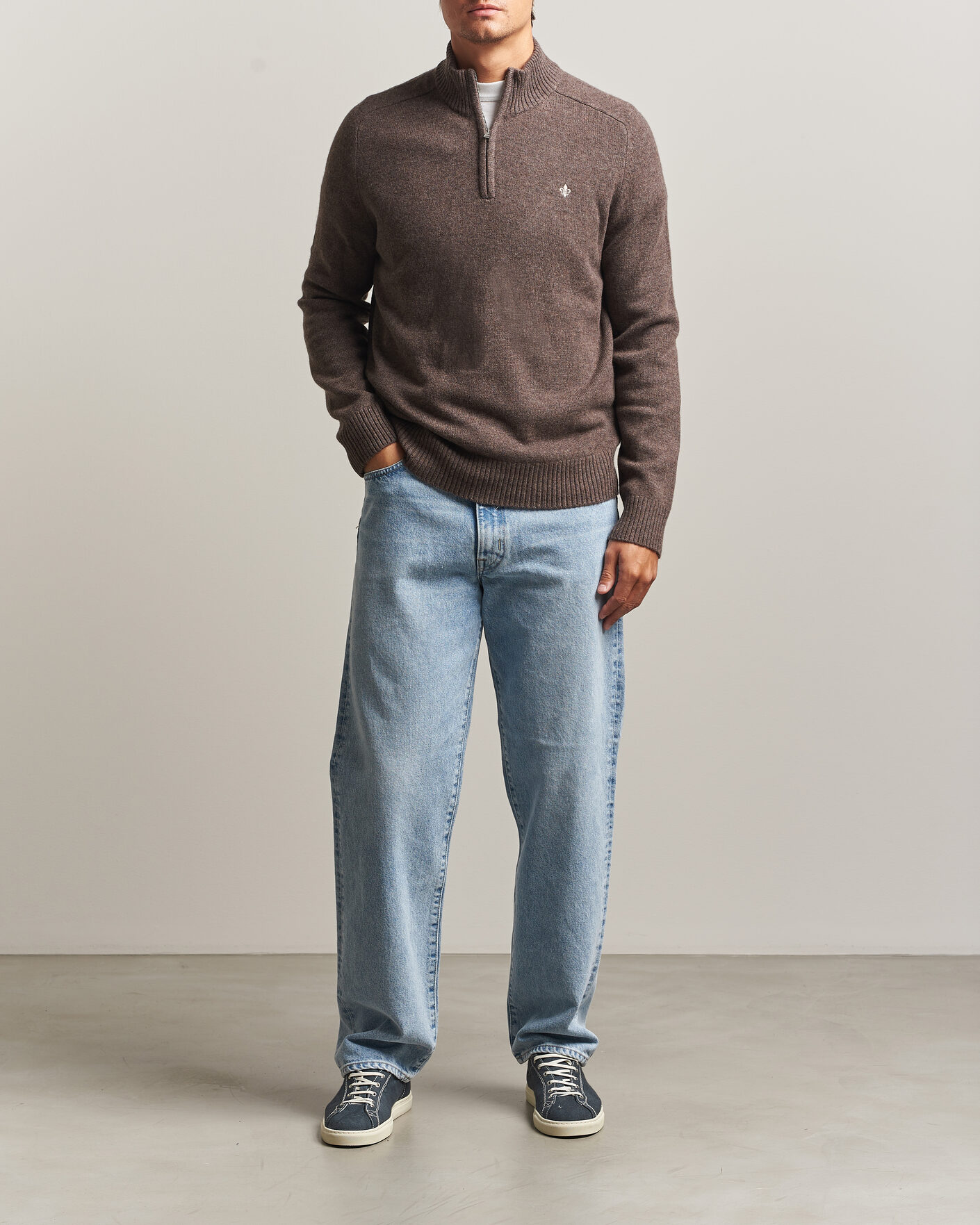 Hombres | Jerséis y prendas de punto | Morris | Hertford Lambswool Half Zip Brown