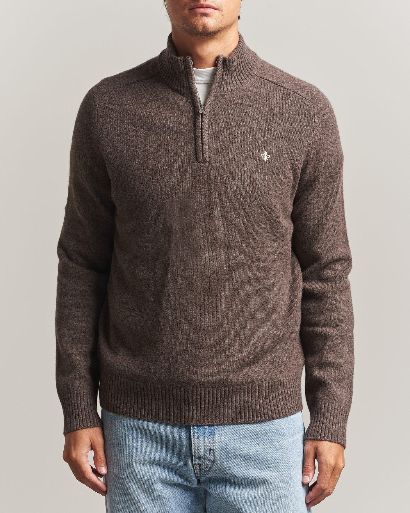 Hombres | Jerséis y prendas de punto | Morris | Hertford Lambswool Half Zip Brown