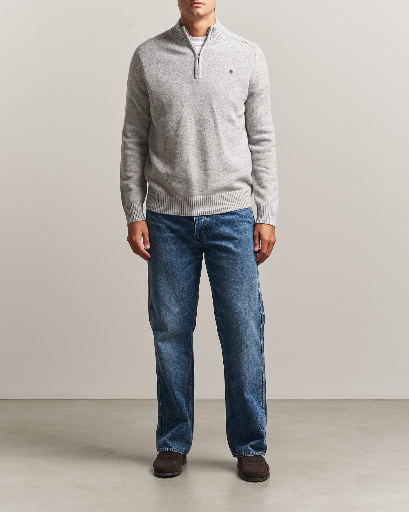 Hombres | Jerséis y prendas de punto | Morris | Hertford Lambswool Half Zip Grey