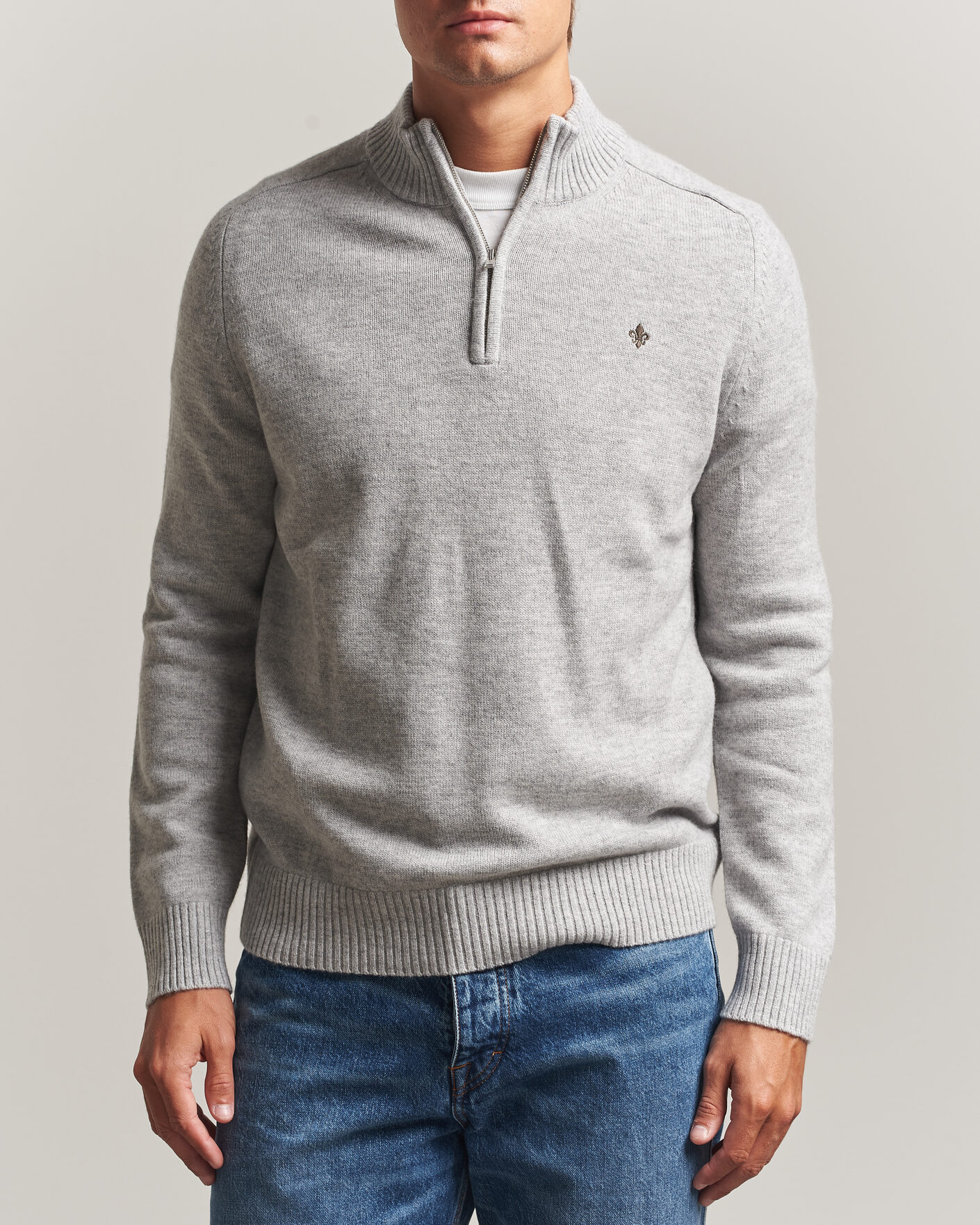 Hombres | Jerséis y prendas de punto | Morris | Hertford Lambswool Half Zip Grey