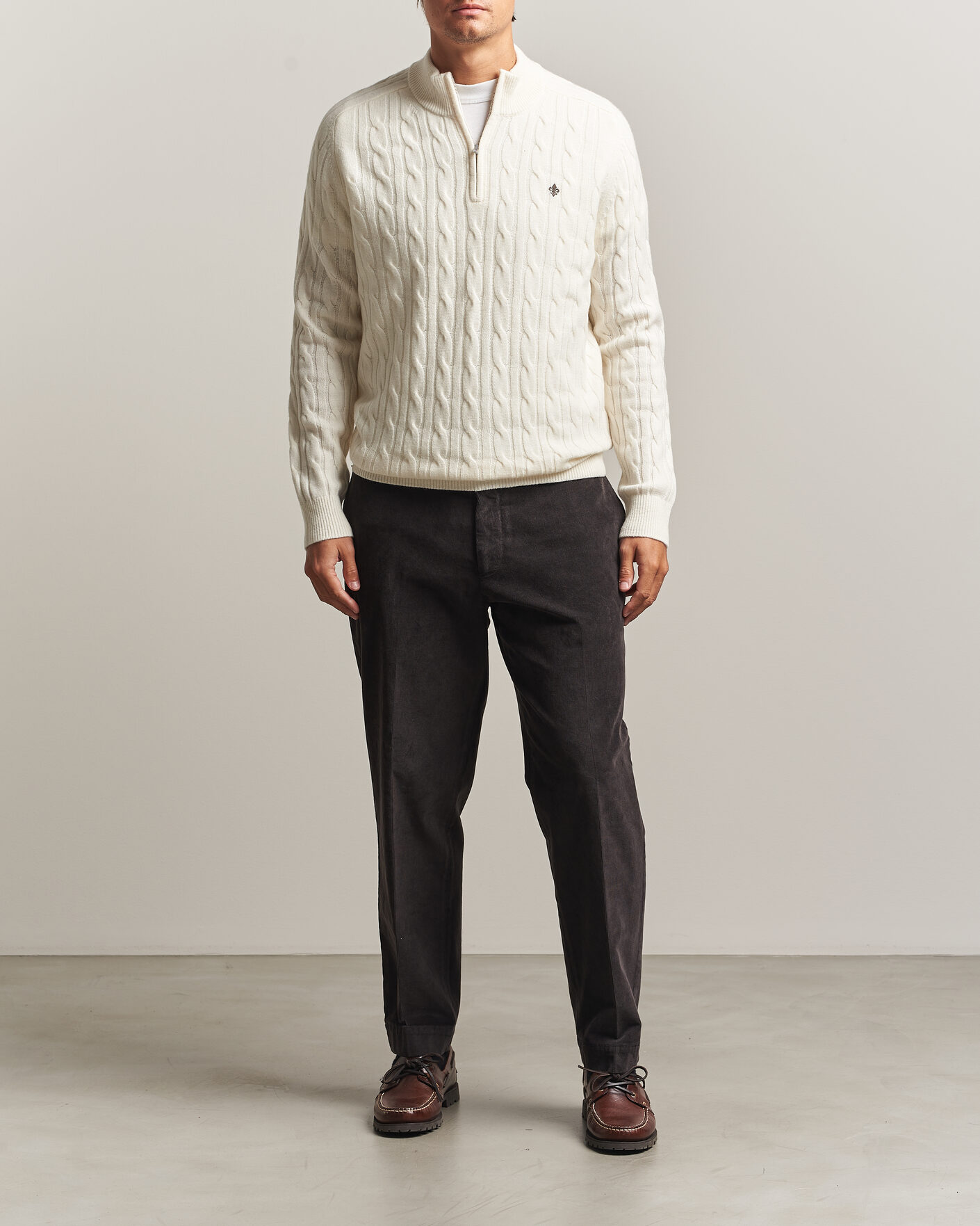 Hombres | Jerséis y prendas de punto | Morris | Hertford Cable Half Zip Off White