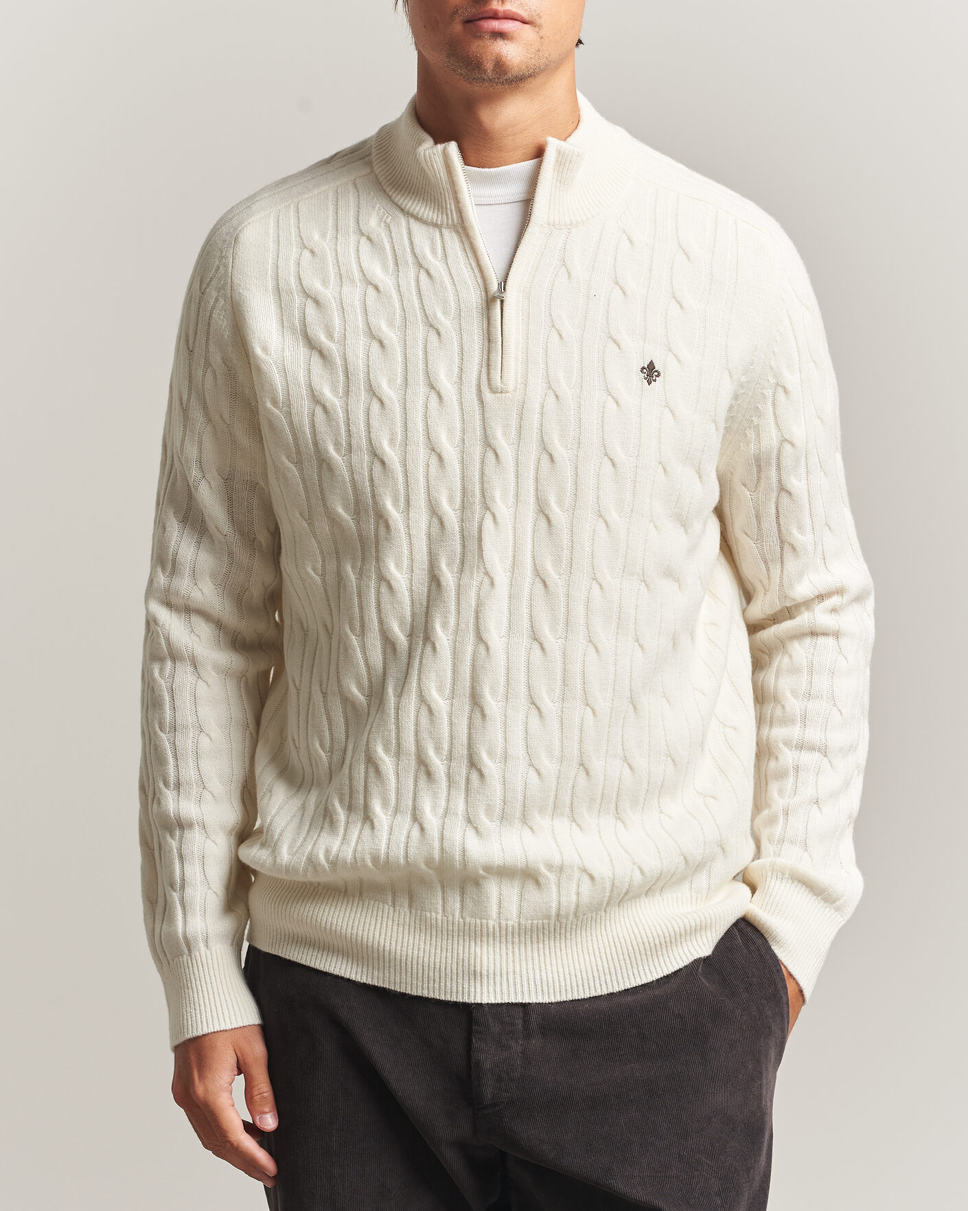 Hombres | Jerséis y prendas de punto | Morris | Hertford Cable Half Zip Off White