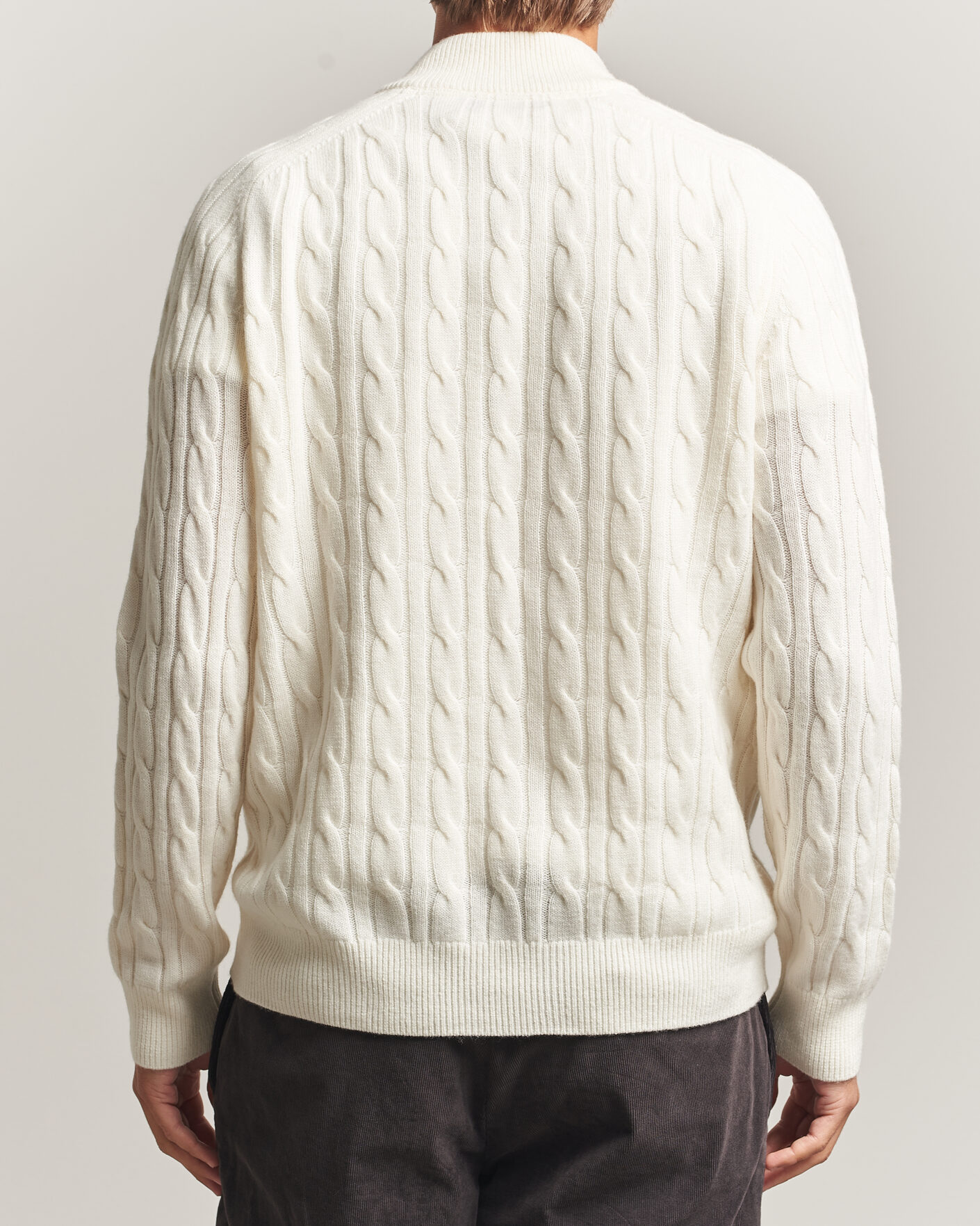 Hombres | Jerséis y prendas de punto | Morris | Hertford Cable Half Zip Off White