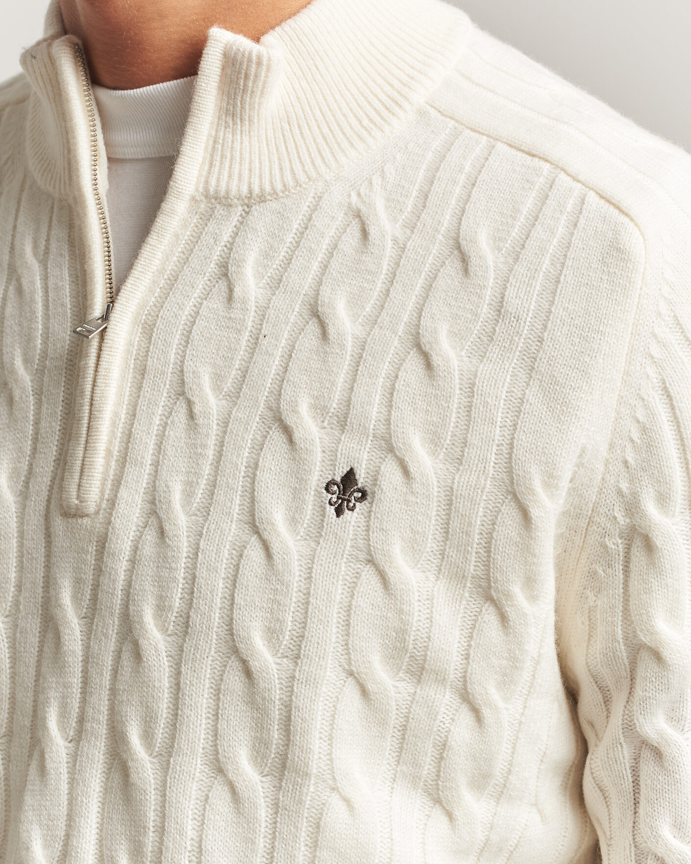 Hombres | Jerséis y prendas de punto | Morris | Hertford Cable Half Zip Off White