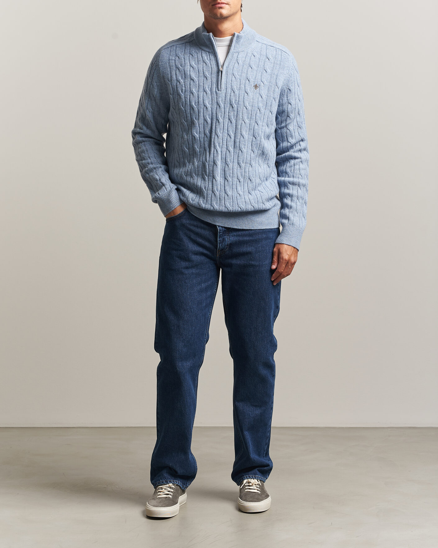 Hombres | Jerséis y prendas de punto | Morris | Hertford Cable Half Zip Blue