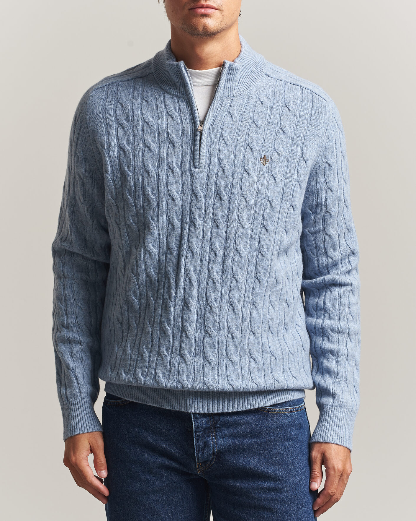 Hombres | Jerséis y prendas de punto | Morris | Hertford Cable Half Zip Blue