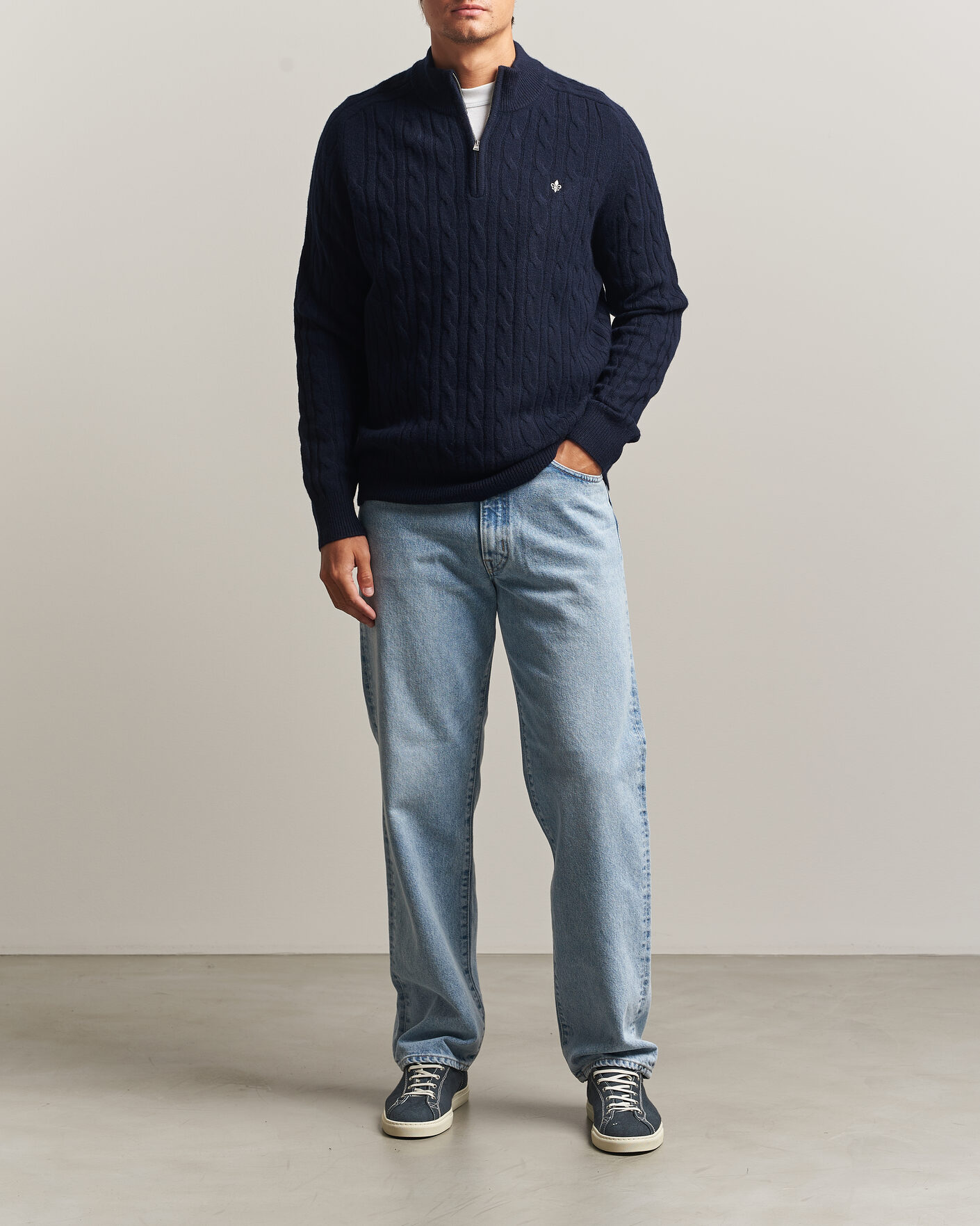 Hombres | Jerséis y prendas de punto | Morris | Hertford Cable Half Zip Navy