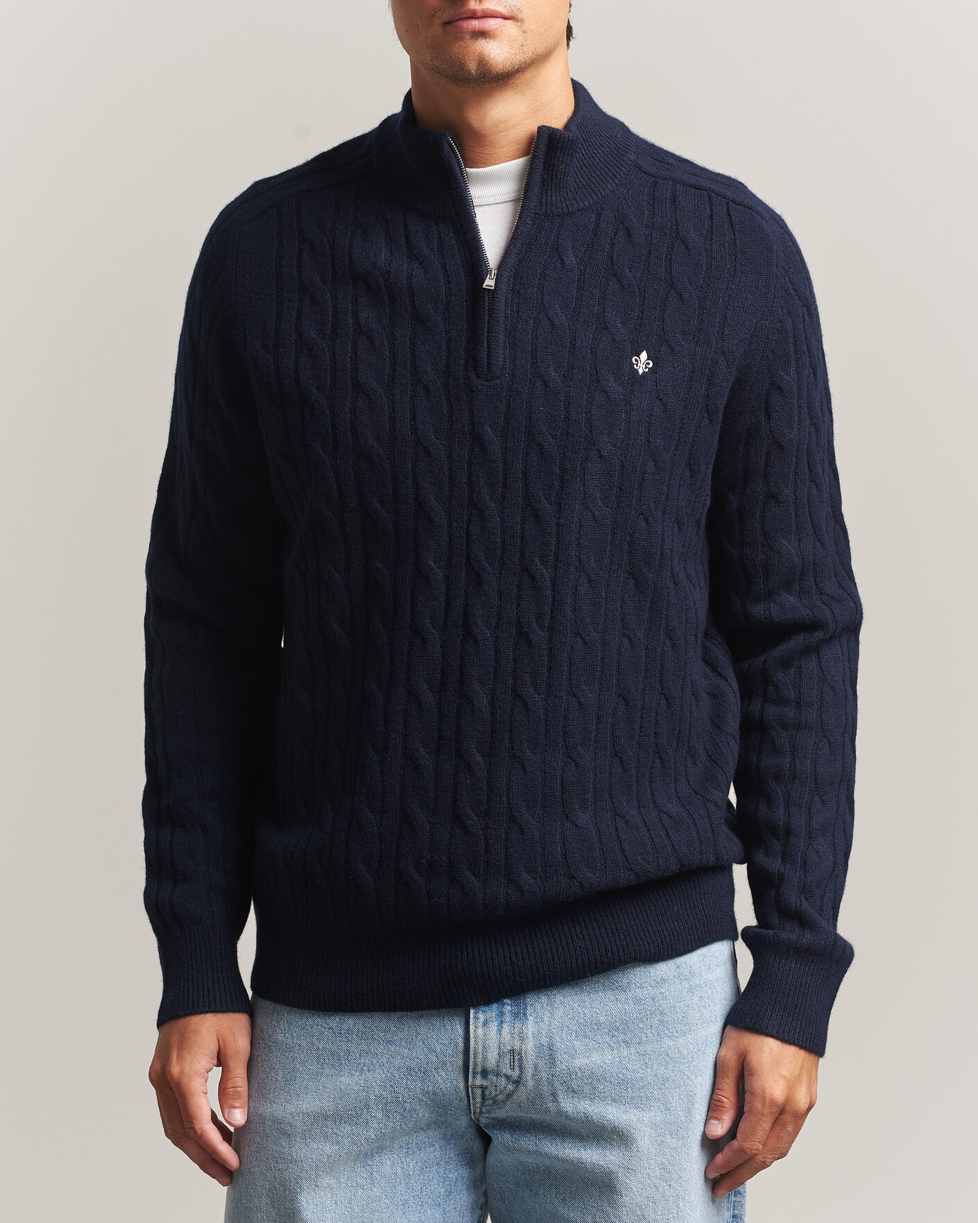 Hombres | Jerséis y prendas de punto | Morris | Hertford Cable Half Zip Navy