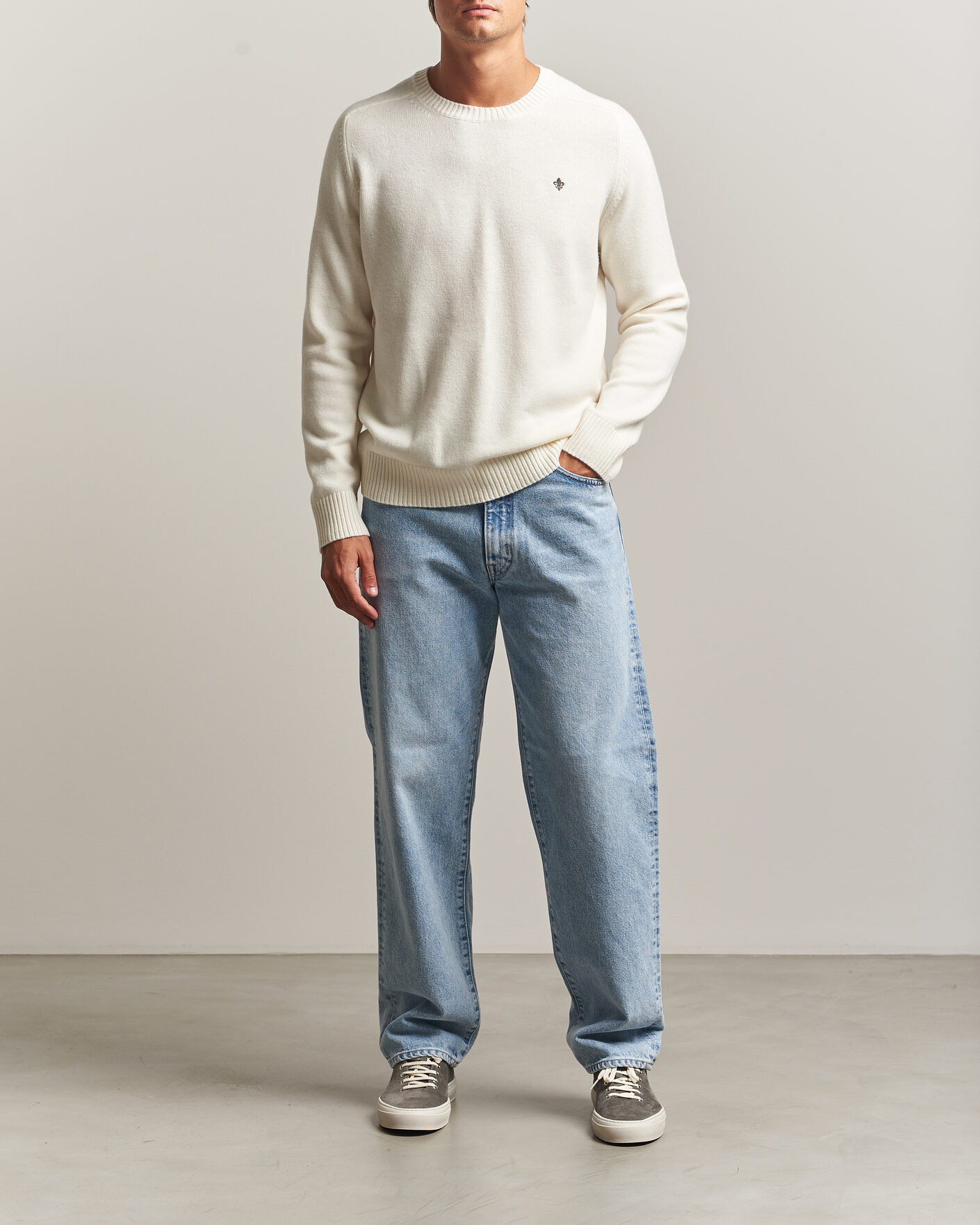 Hombres | Jerséis y prendas de punto | Morris | Hertford Lambswool Crew Neck Off White