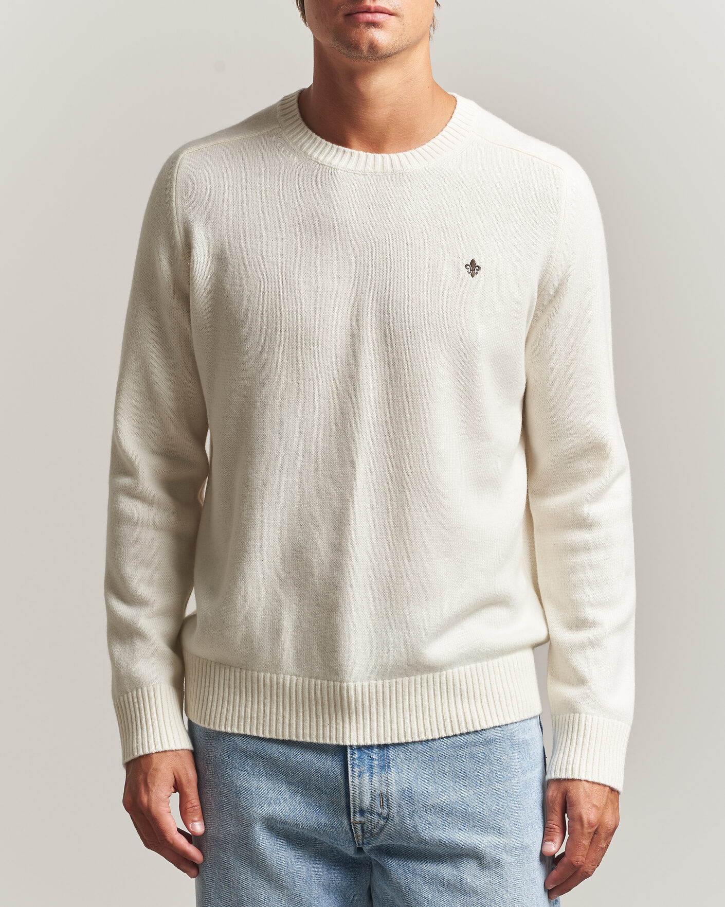 Hombres | Jerséis y prendas de punto | Morris | Hertford Lambswool Crew Neck Off White