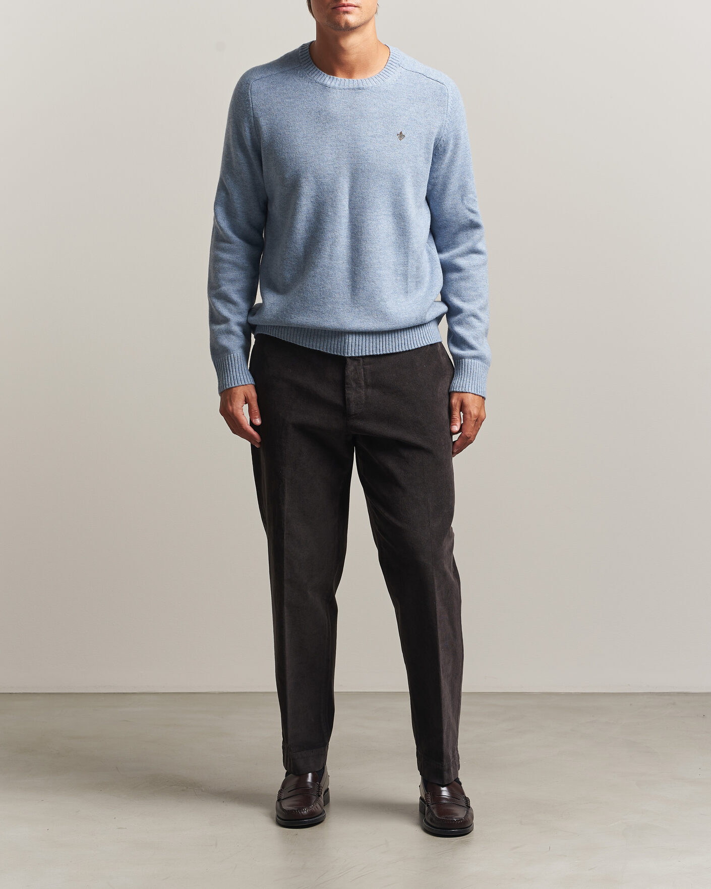 Hombres | Jerséis y prendas de punto | Morris | Hertford Lambswool Crew Neck Blue