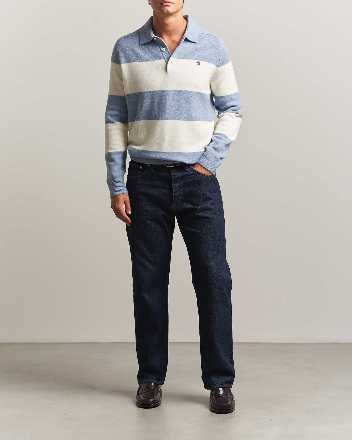 Hombres | Jerséis y prendas de punto | Morris | Hertford Knitted Polo Blue