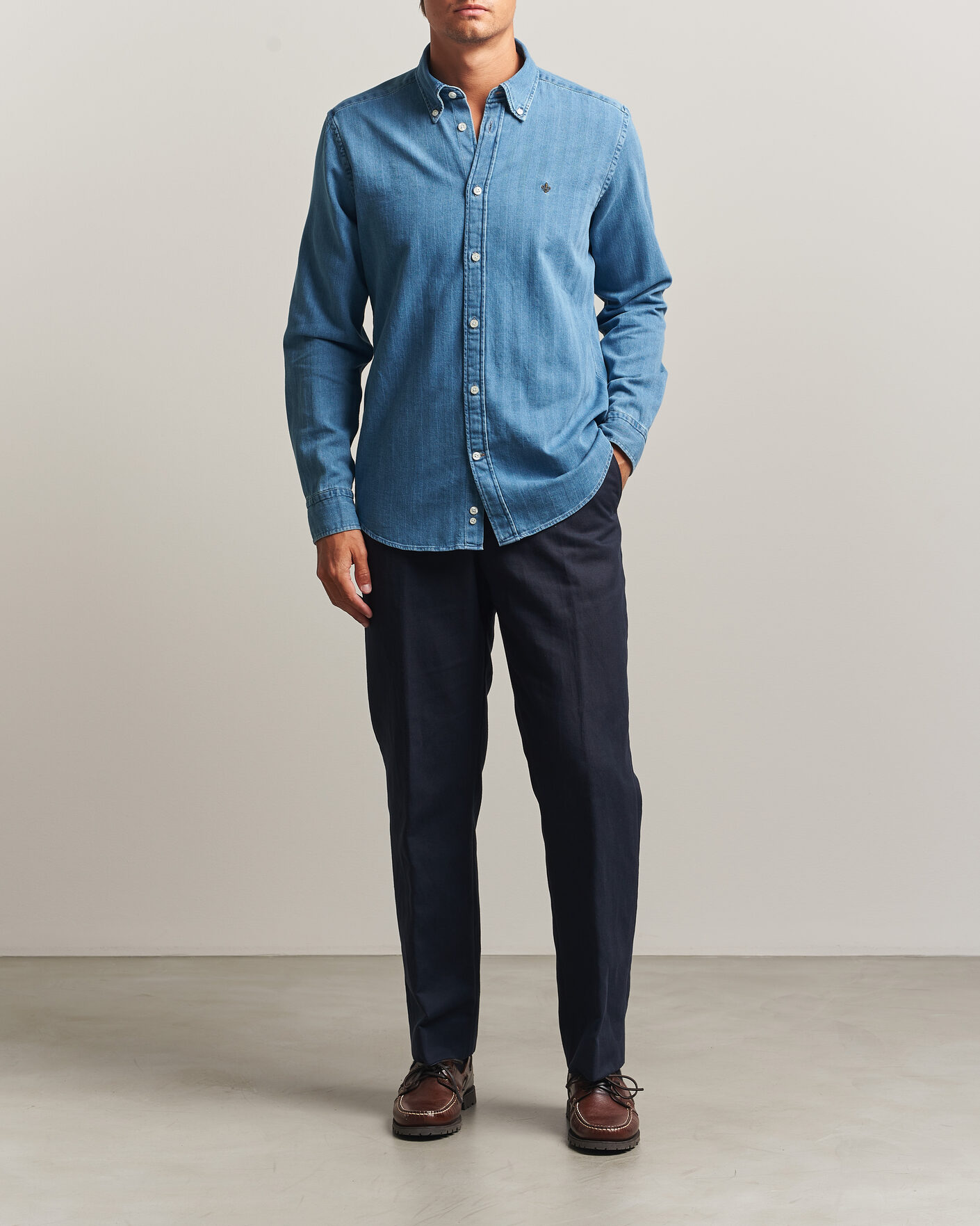 Hombres | Camisas | Morris | Indigo Herringbone Shirt Light Blue