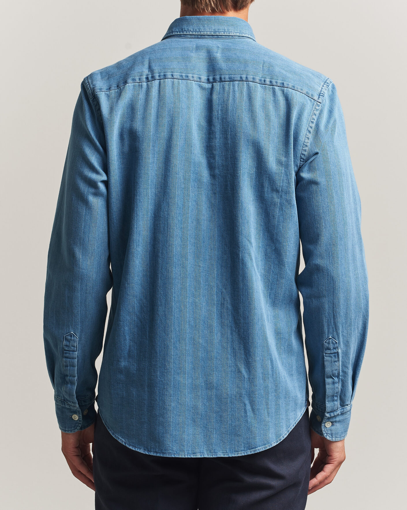 Hombres | Camisas | Morris | Indigo Herringbone Shirt Light Blue