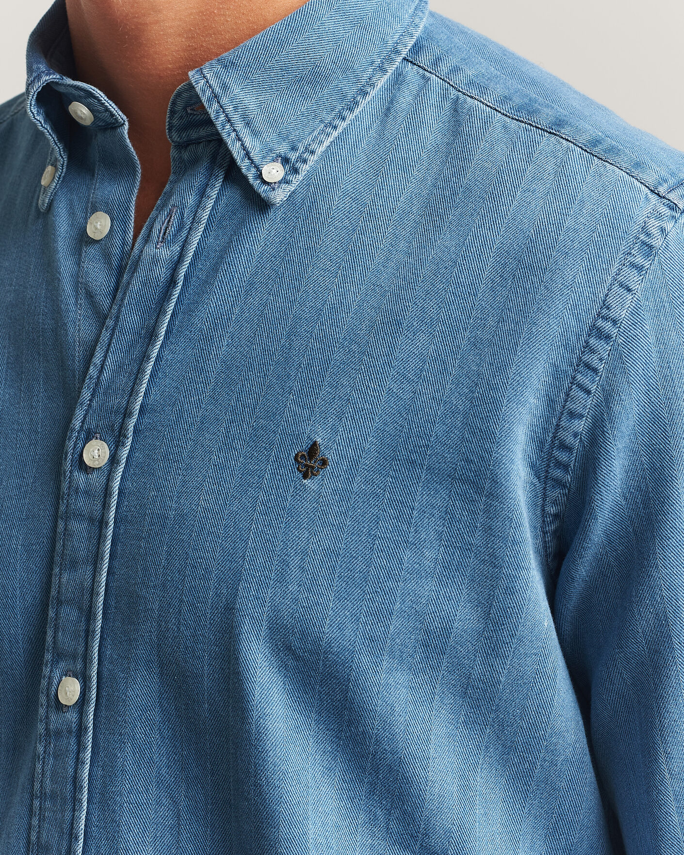 Hombres | Camisas | Morris | Indigo Herringbone Shirt Light Blue