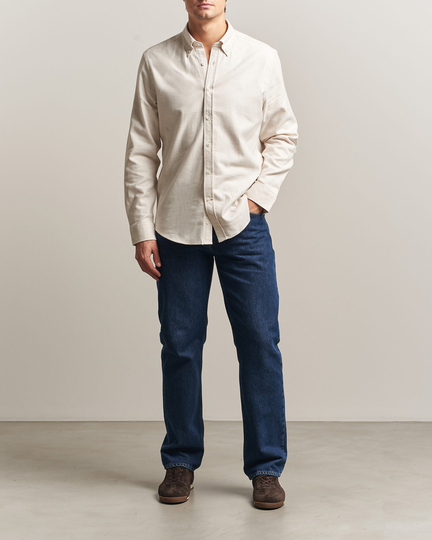 Hombres | Camisas | Morris | Flannel Herringbone Shirt Off White