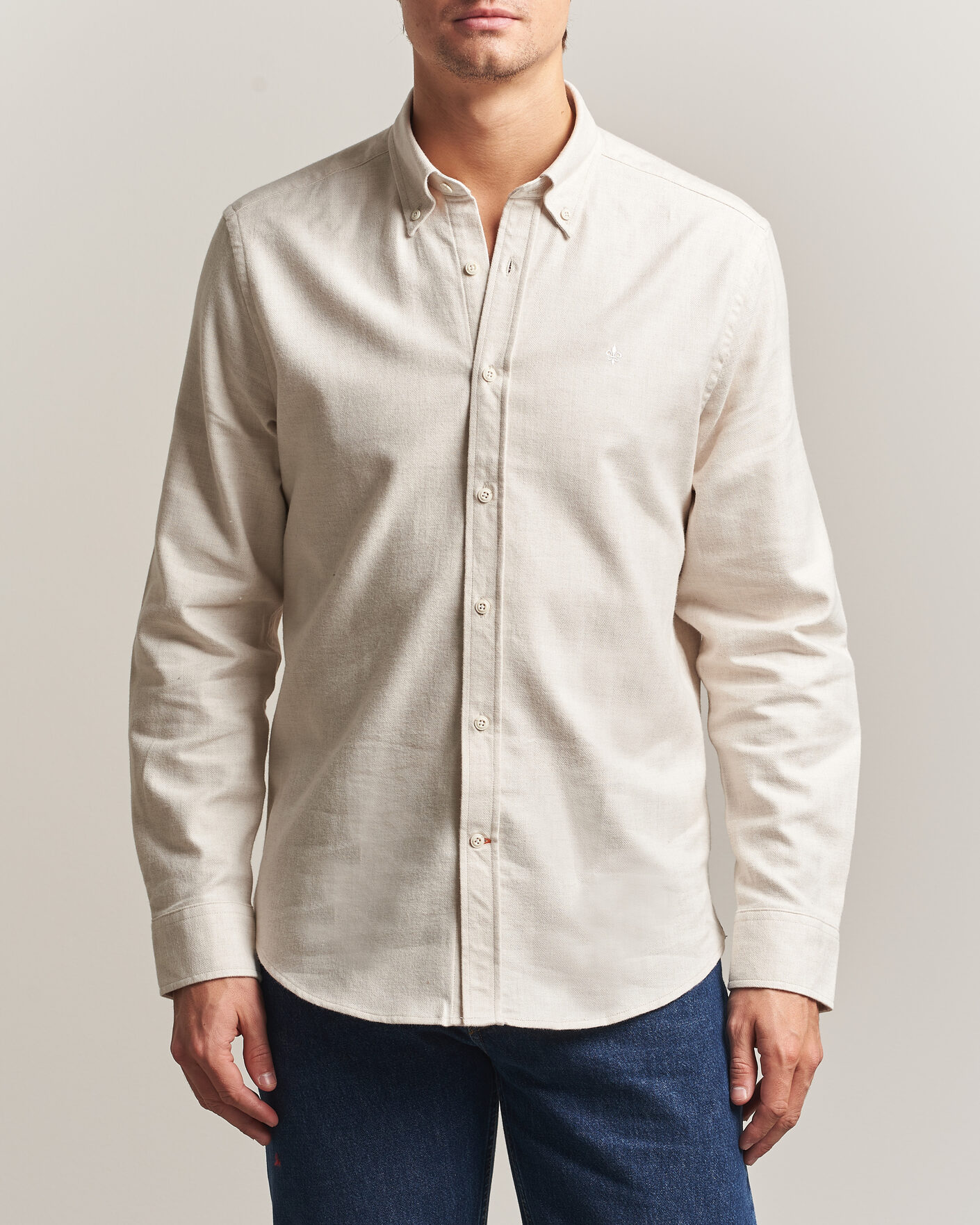 Hombres | Camisas | Morris | Flannel Herringbone Shirt Off White