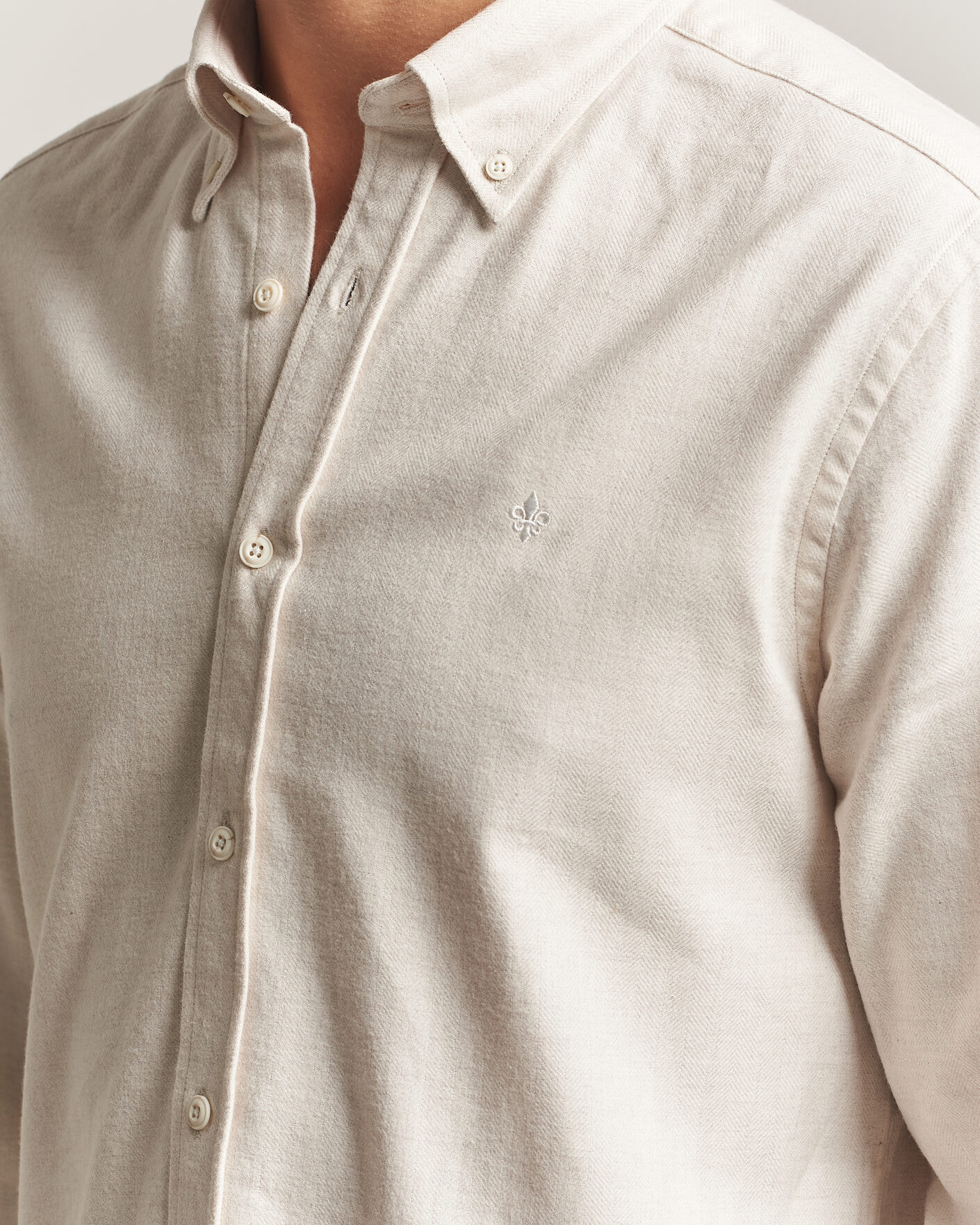 Hombres | Camisas | Morris | Flannel Herringbone Shirt Off White
