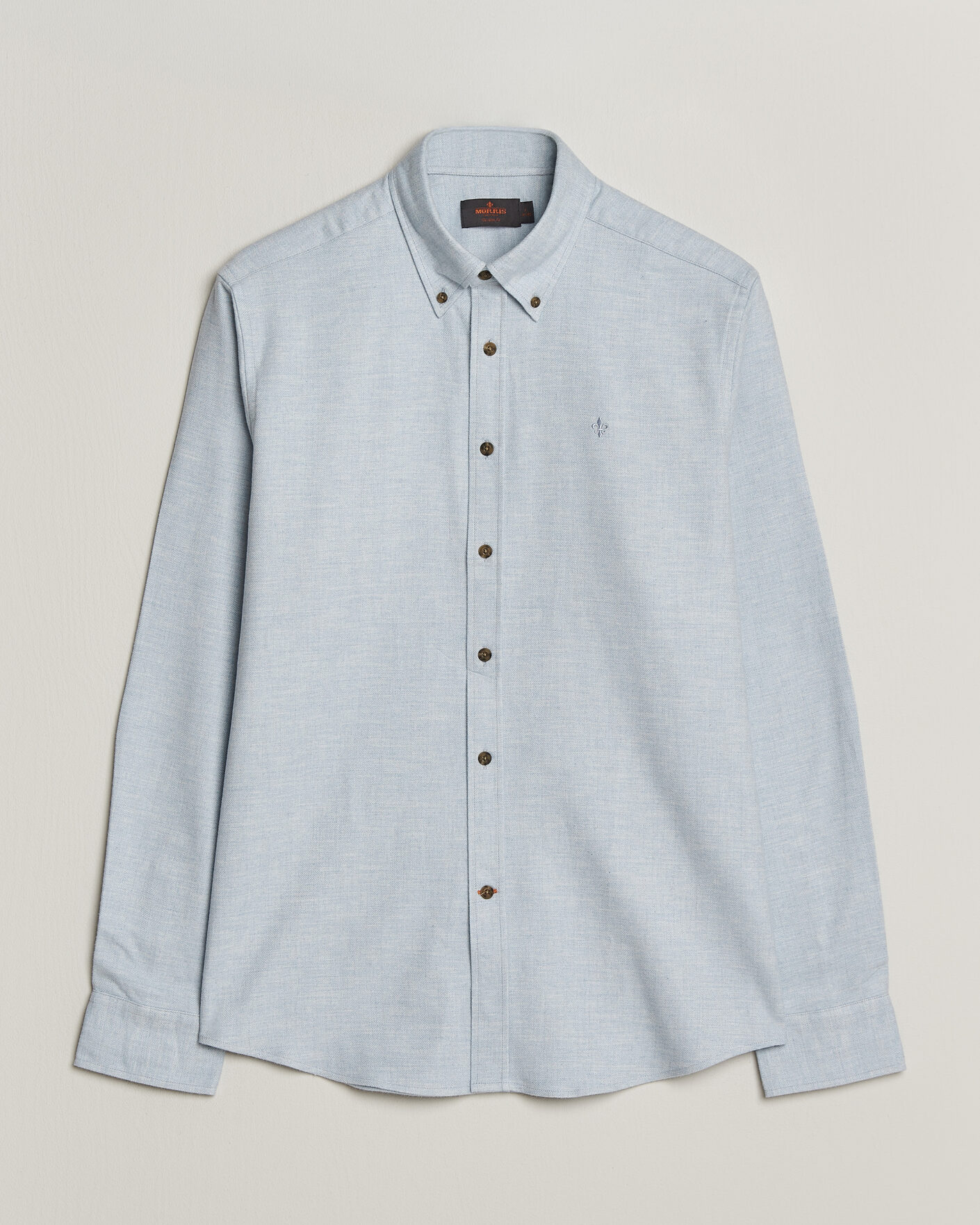 Hombres | Camisas | Morris | Flannel Herringbone Shirt Light Blue