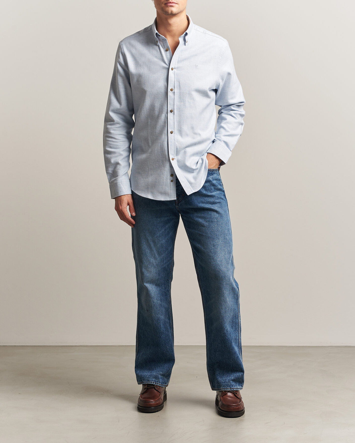 Hombres | Camisas | Morris | Flannel Herringbone Shirt Light Blue