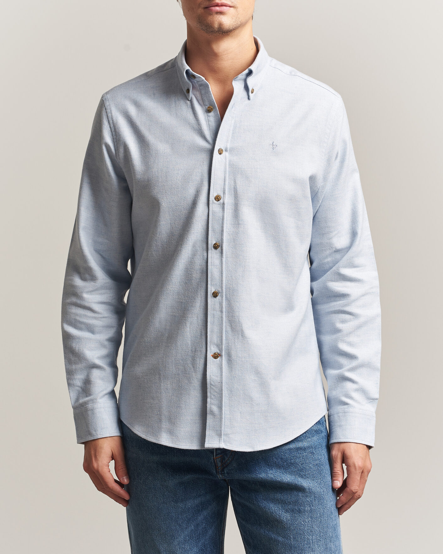 Hombres | Camisas | Morris | Flannel Herringbone Shirt Light Blue