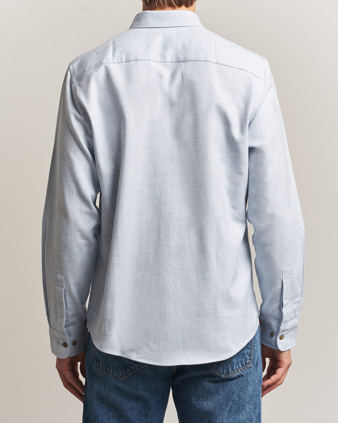 Hombres | Camisas | Morris | Flannel Herringbone Shirt Light Blue