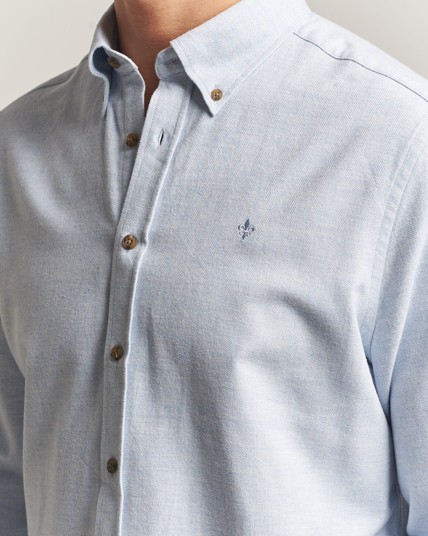 Hombres | Camisas | Morris | Flannel Herringbone Shirt Light Blue