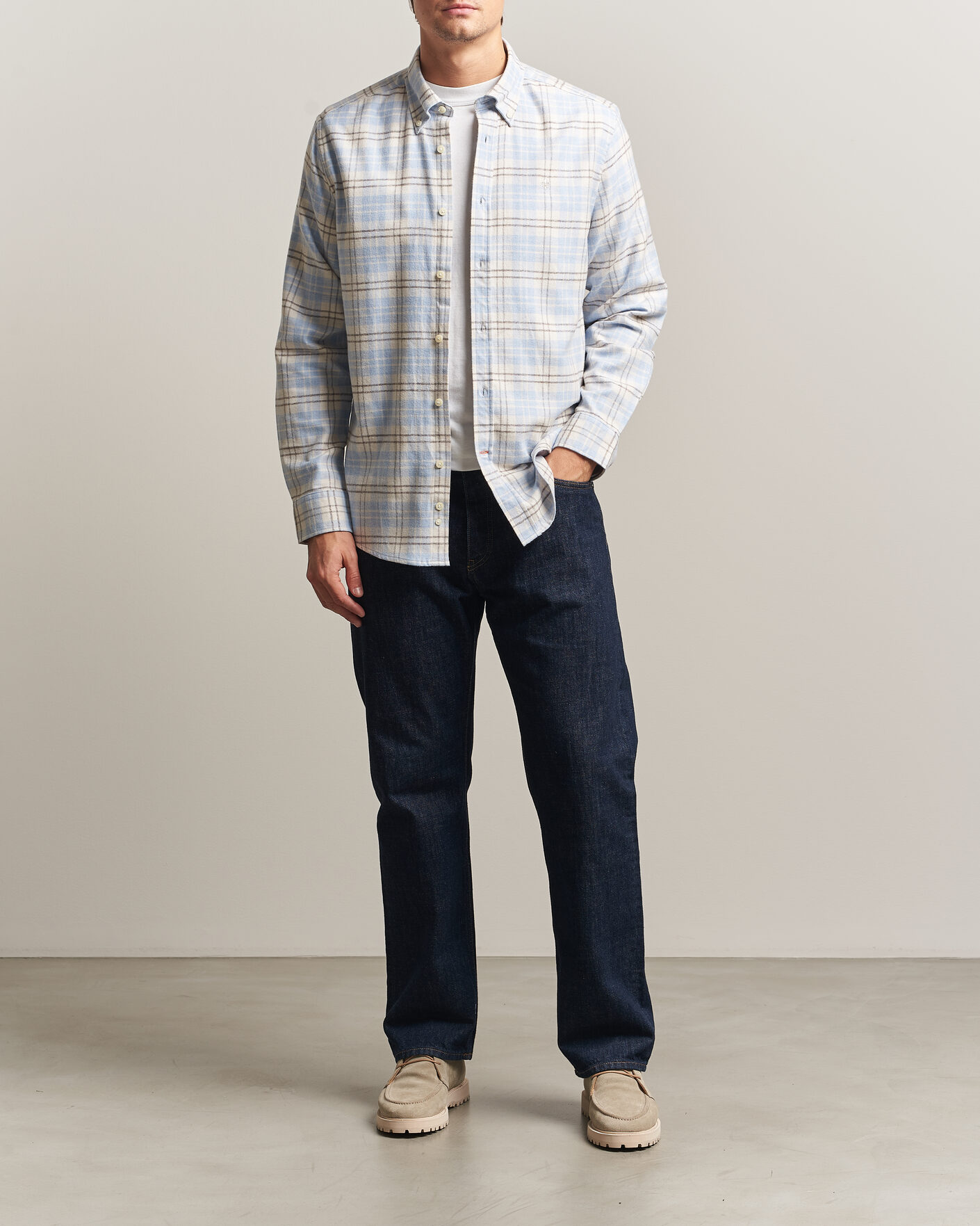 Hombres | Camisas | Morris | Flannel Mouliné Shirt Light Blue