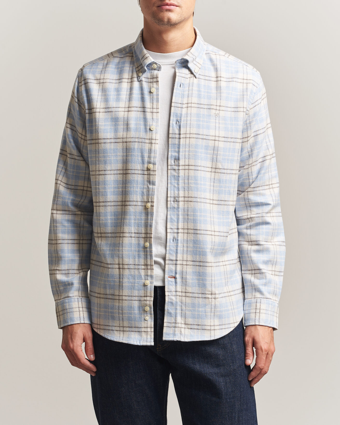 Hombres | Camisas | Morris | Flannel Mouliné Shirt Light Blue