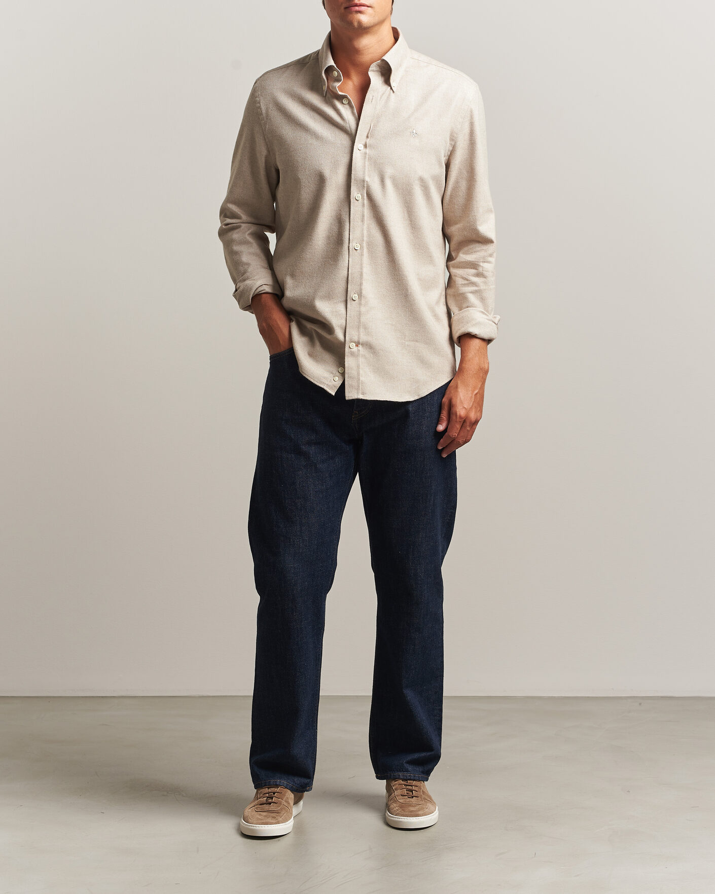 Hombres | Camisas | Morris | Cashmere Twill Shirt Khaki