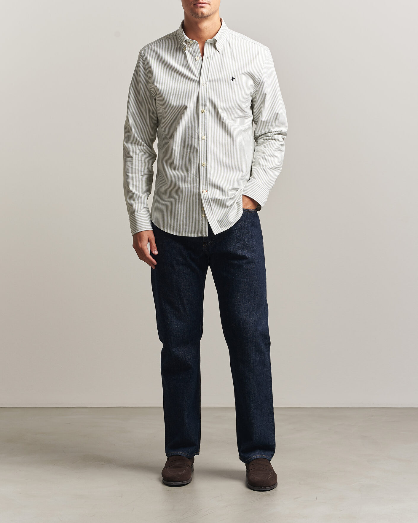 Hombres | Camisas | Morris | Douglas Oxford Stripe Shirt Olive