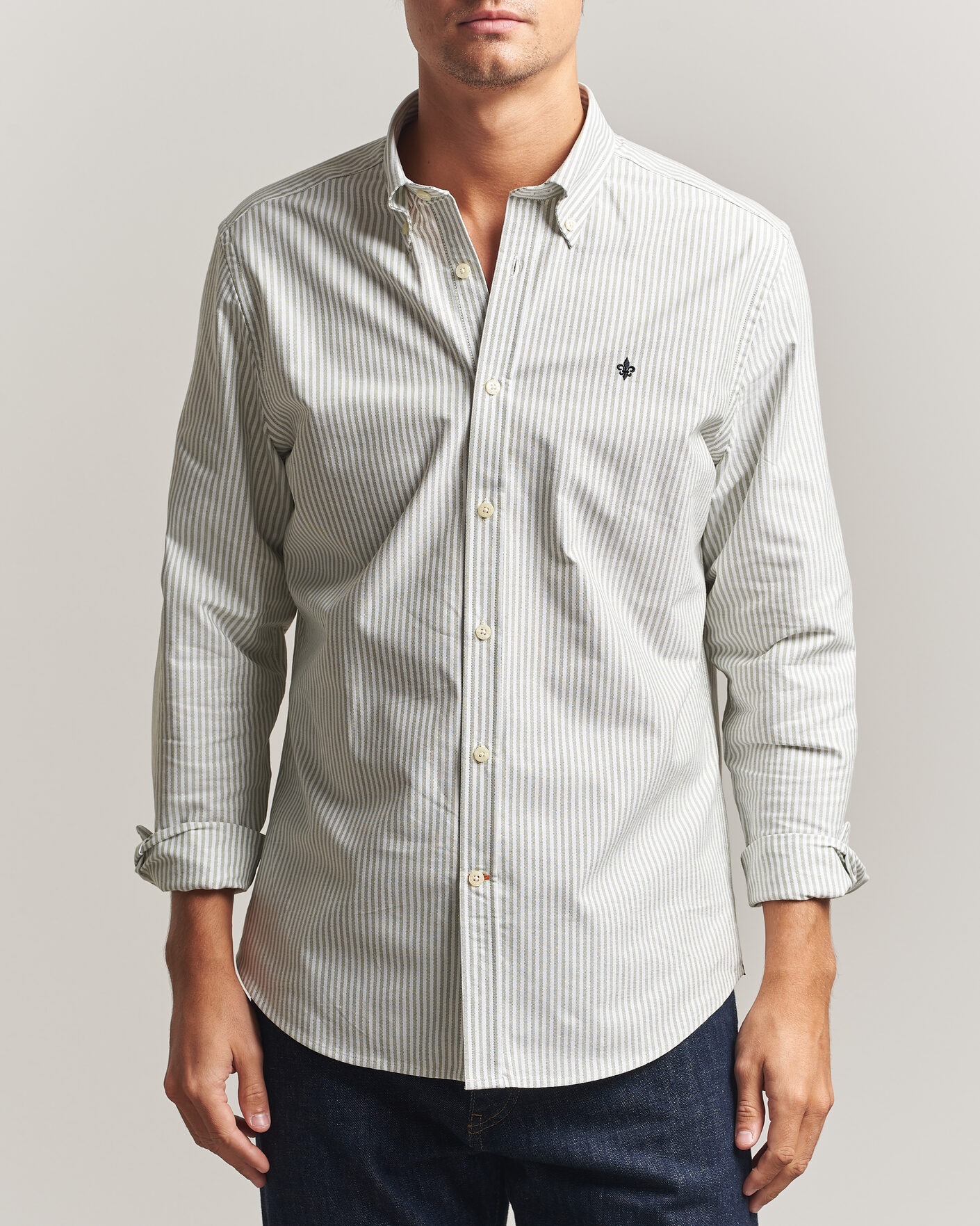 Hombres | Camisas | Morris | Douglas Oxford Stripe Shirt Olive
