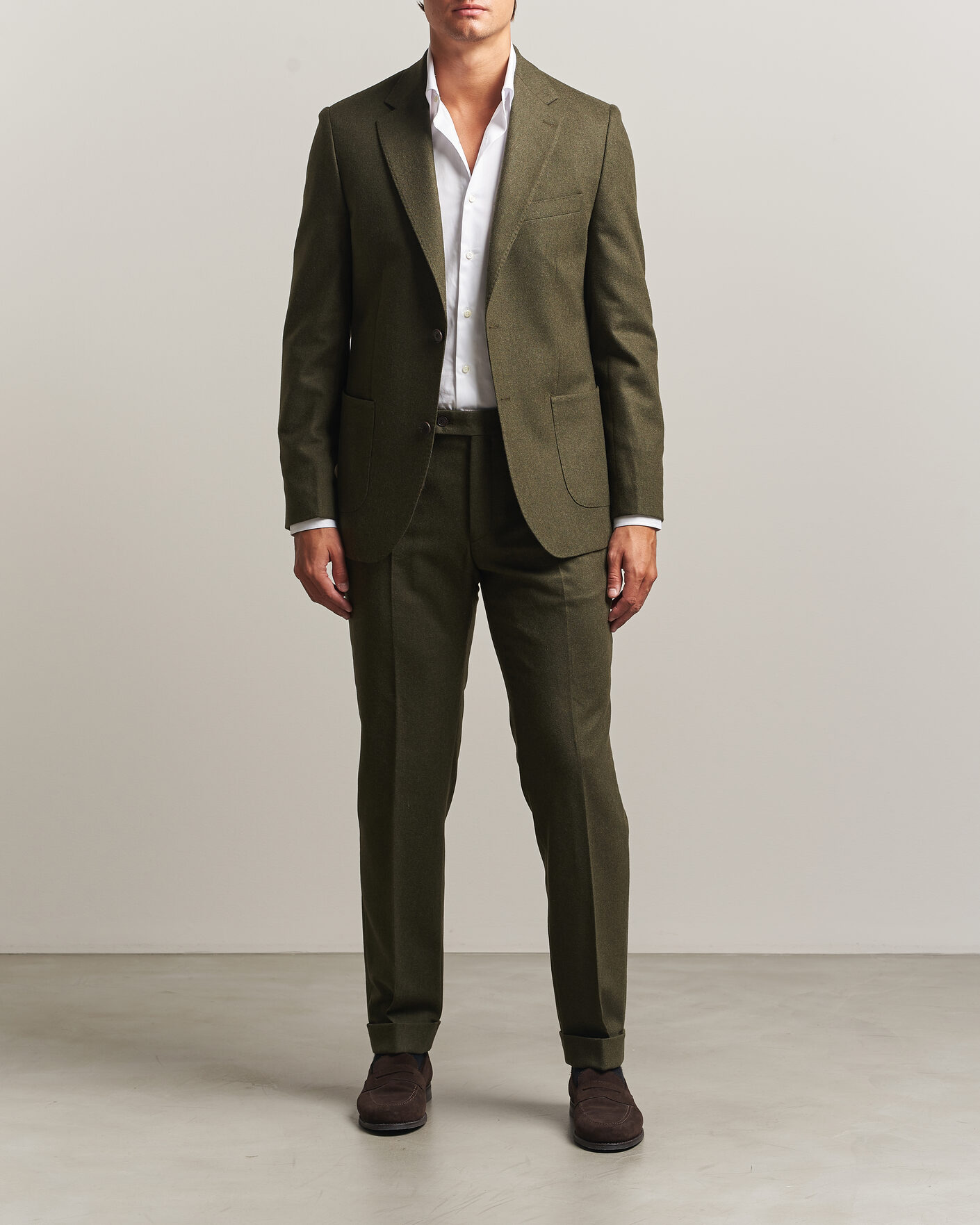 Hombres | Pantalones | Morris | Flannel Suit Trousers Green