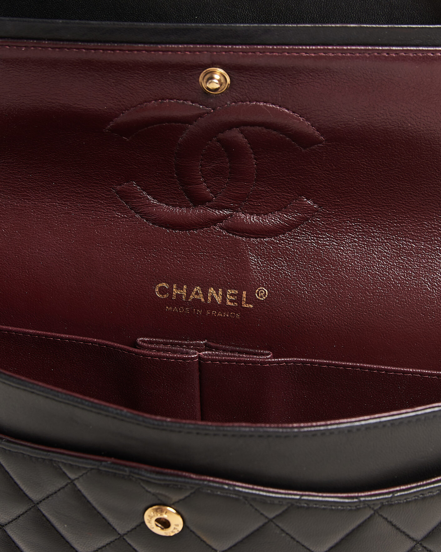 Hombres | Chanel Pre-Owned Classic Medium Double Flap Bag Lambskin Black | Chanel Pre-Owned | Classic Medium Double Flap Bag Lambskin Black