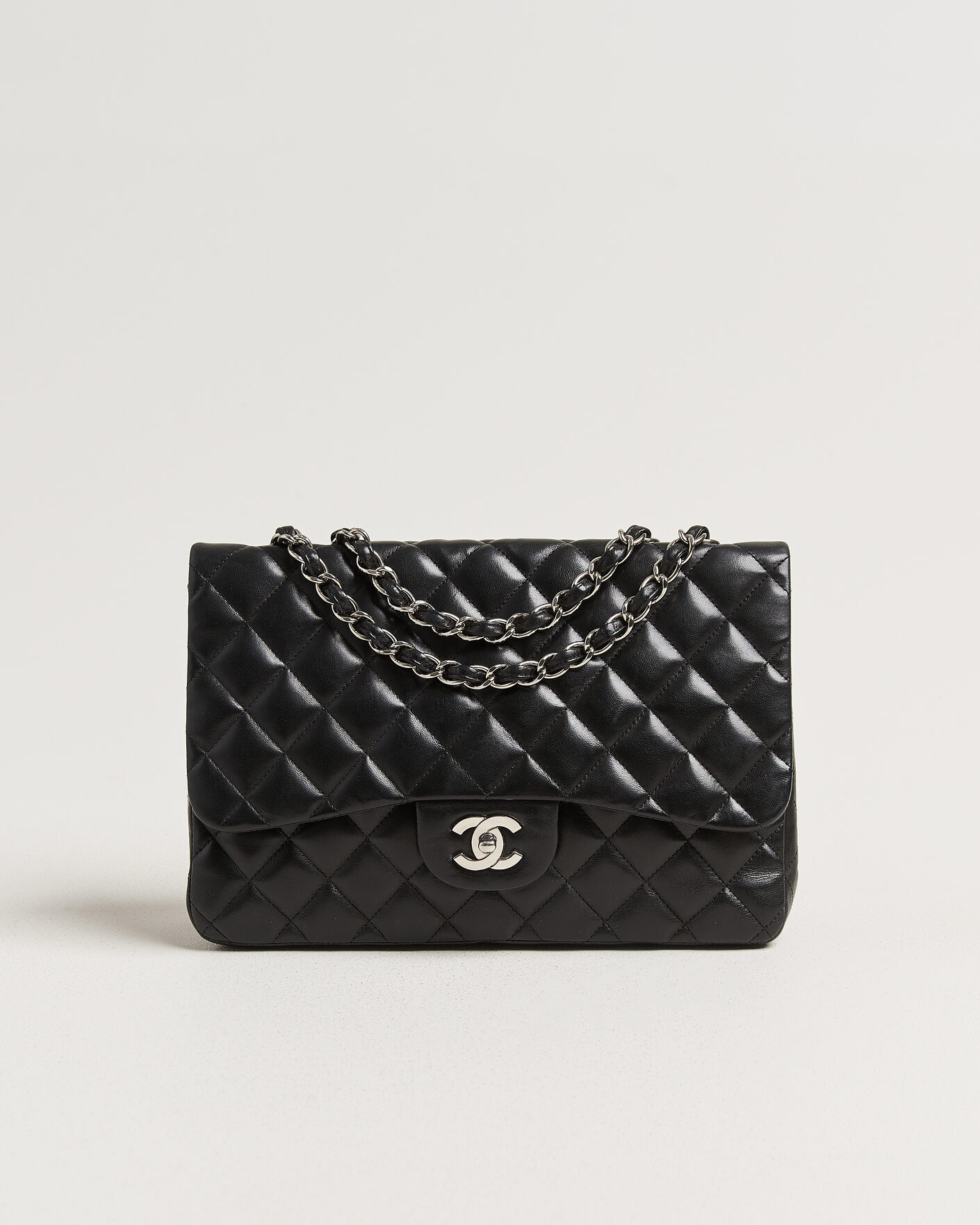 Hombres | Chanel Pre-Owned Classic Jumbo Single Flap Bag Lambskin Black | Chanel Pre-Owned | Classic Jumbo Single Flap Bag Lambskin Black
