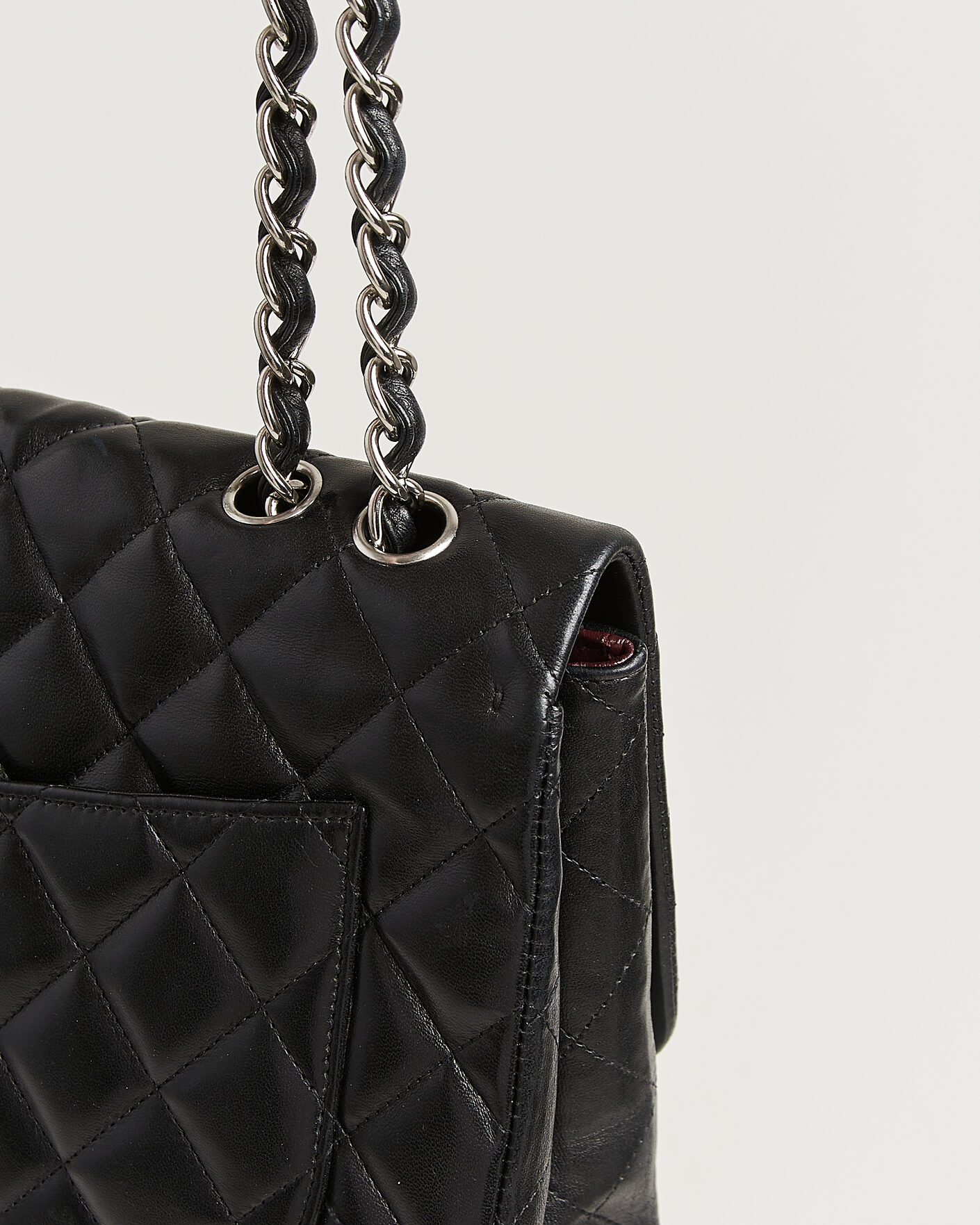 Hombres | Chanel Pre-Owned Classic Jumbo Single Flap Bag Lambskin Black | Chanel Pre-Owned | Classic Jumbo Single Flap Bag Lambskin Black