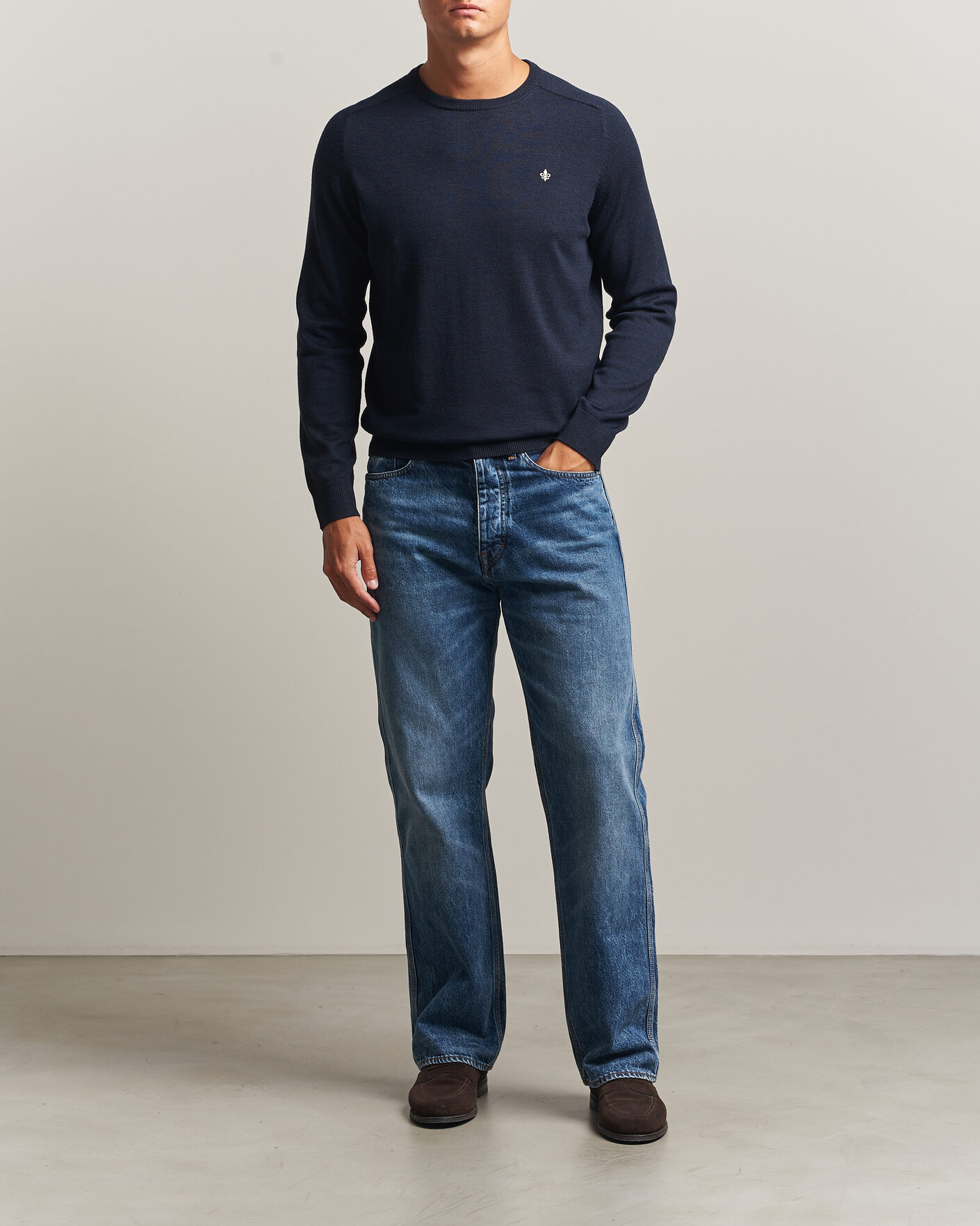 Hombres | Jerséis y prendas de punto | Morris | Merino O-Neck Navy