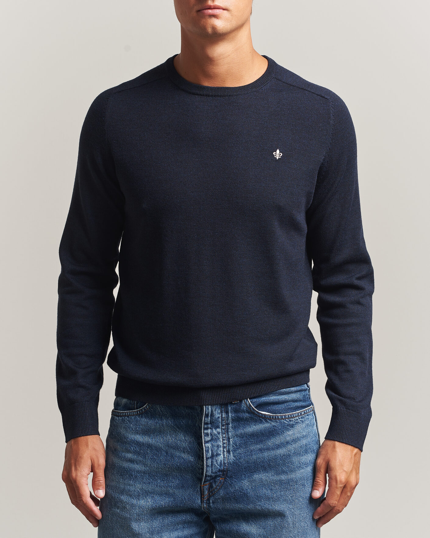 Hombres | Jerséis y prendas de punto | Morris | Merino O-Neck Navy