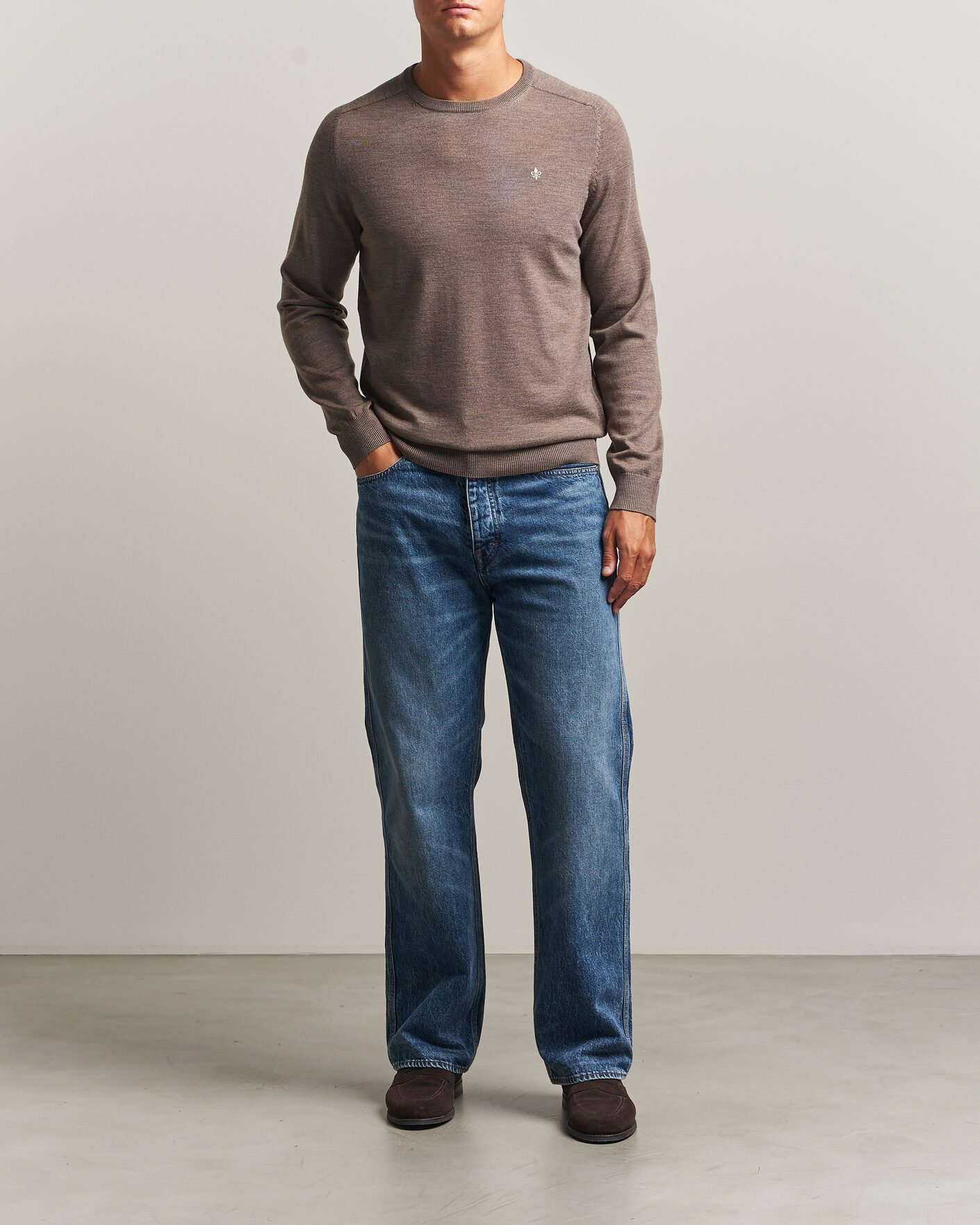 Hombres | Jerséis y prendas de punto | Morris | Merino O-Neck Brown