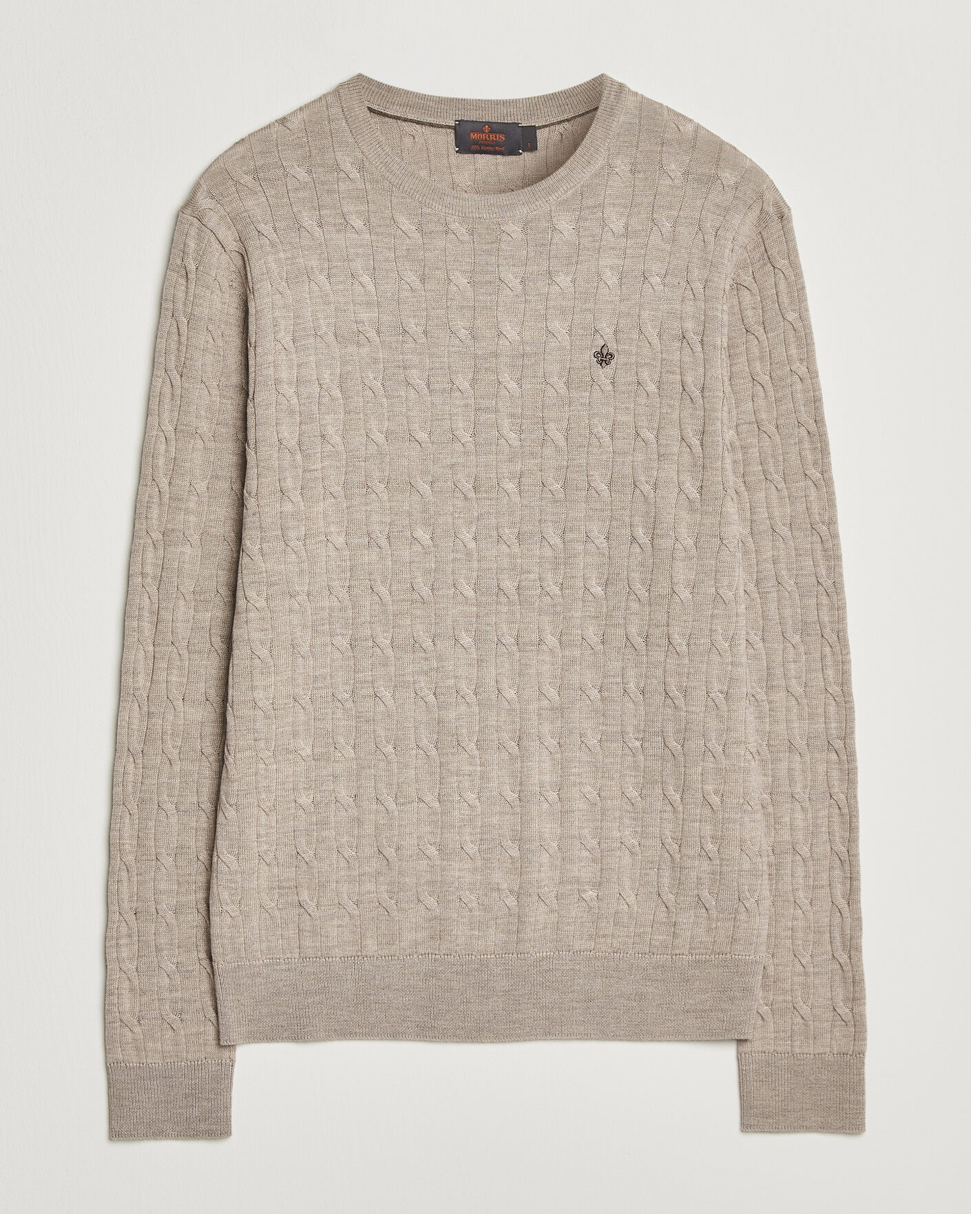 Hombres | Jerséis y prendas de punto | Morris | Merino Cable O-Neck Khaki