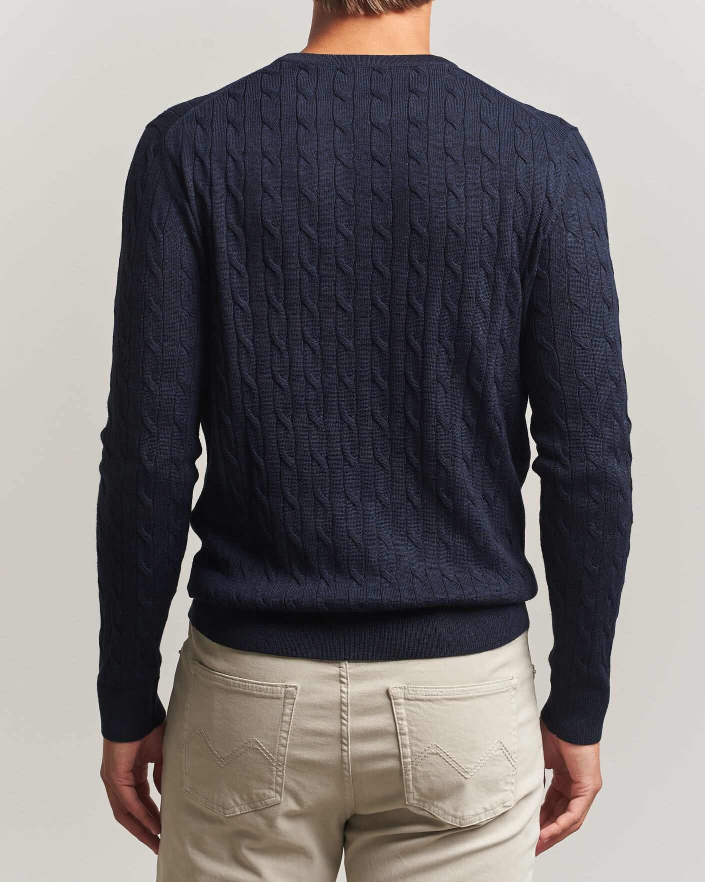 Hombres | Jerséis y prendas de punto | Morris | Merino Cable O-Neck Navy